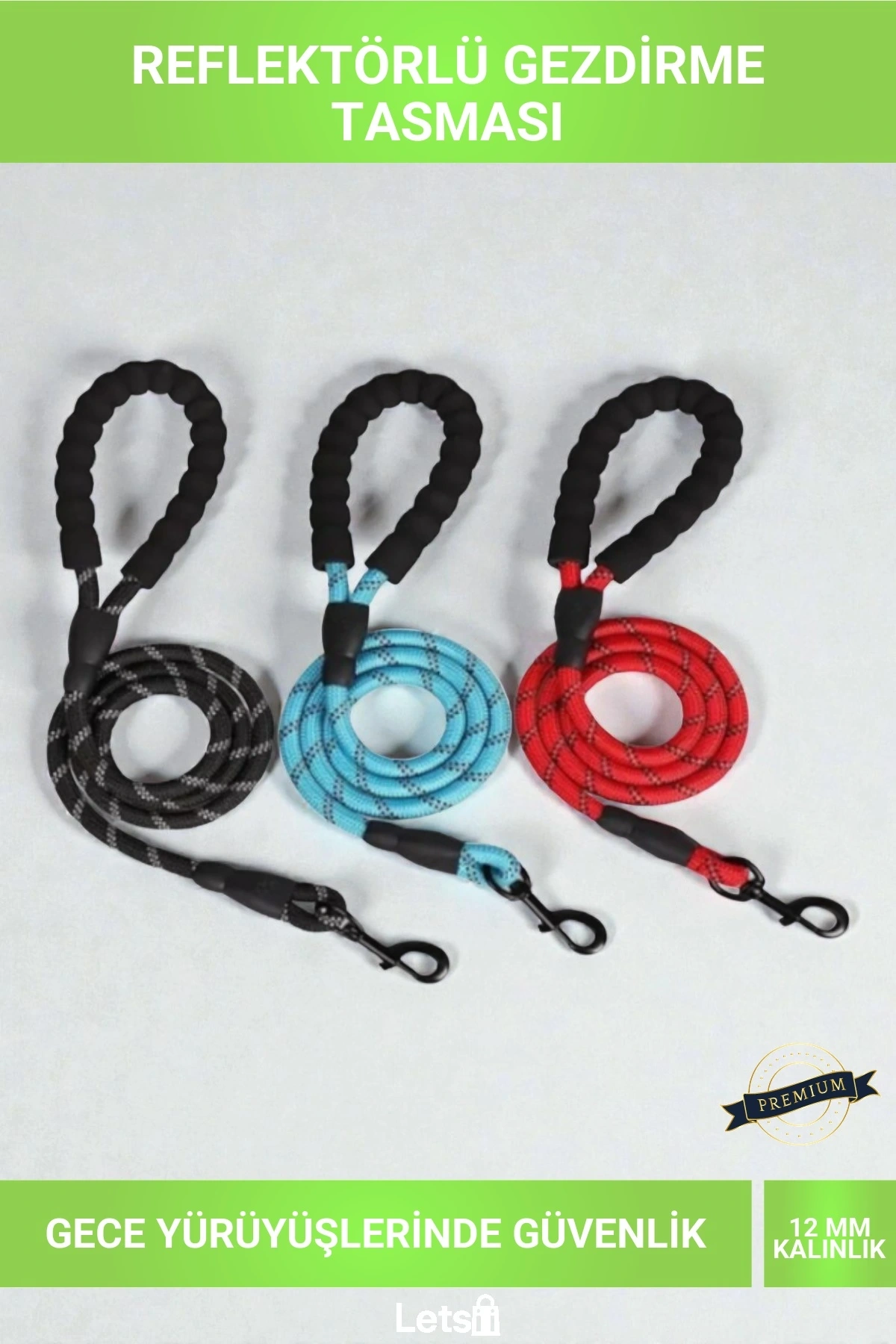 12mm x 120cm Reflektörlü Evcil Hayvan Gezdirme Tasması