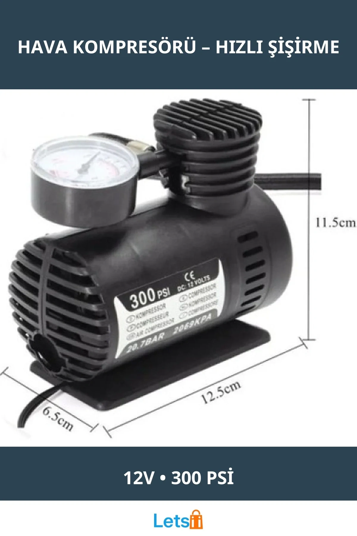 12V 300 PSI Taşınabilir Hava Kompresörü