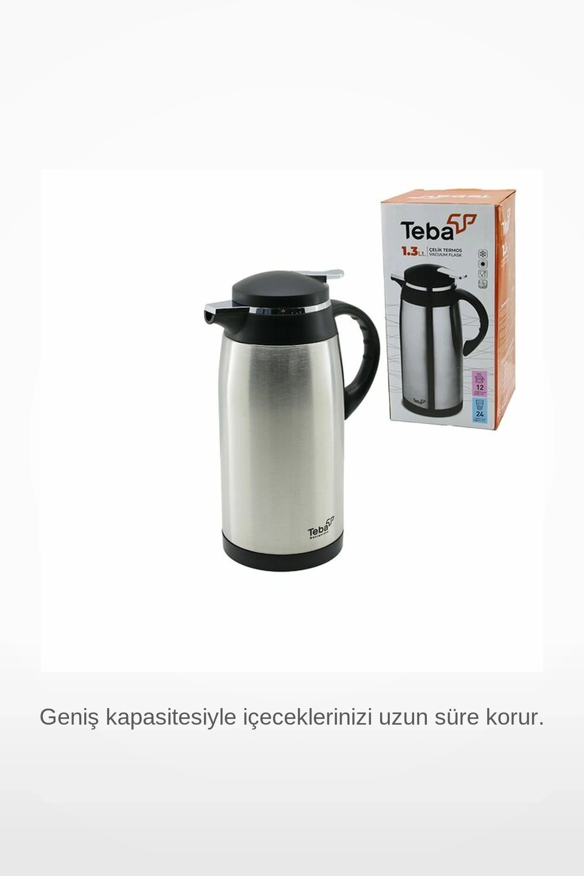 1.3 Litre İçi Cam Dışı Çelik 12 Saat Sıcak 24 Saat Soğuk Sızdırmaz Termos