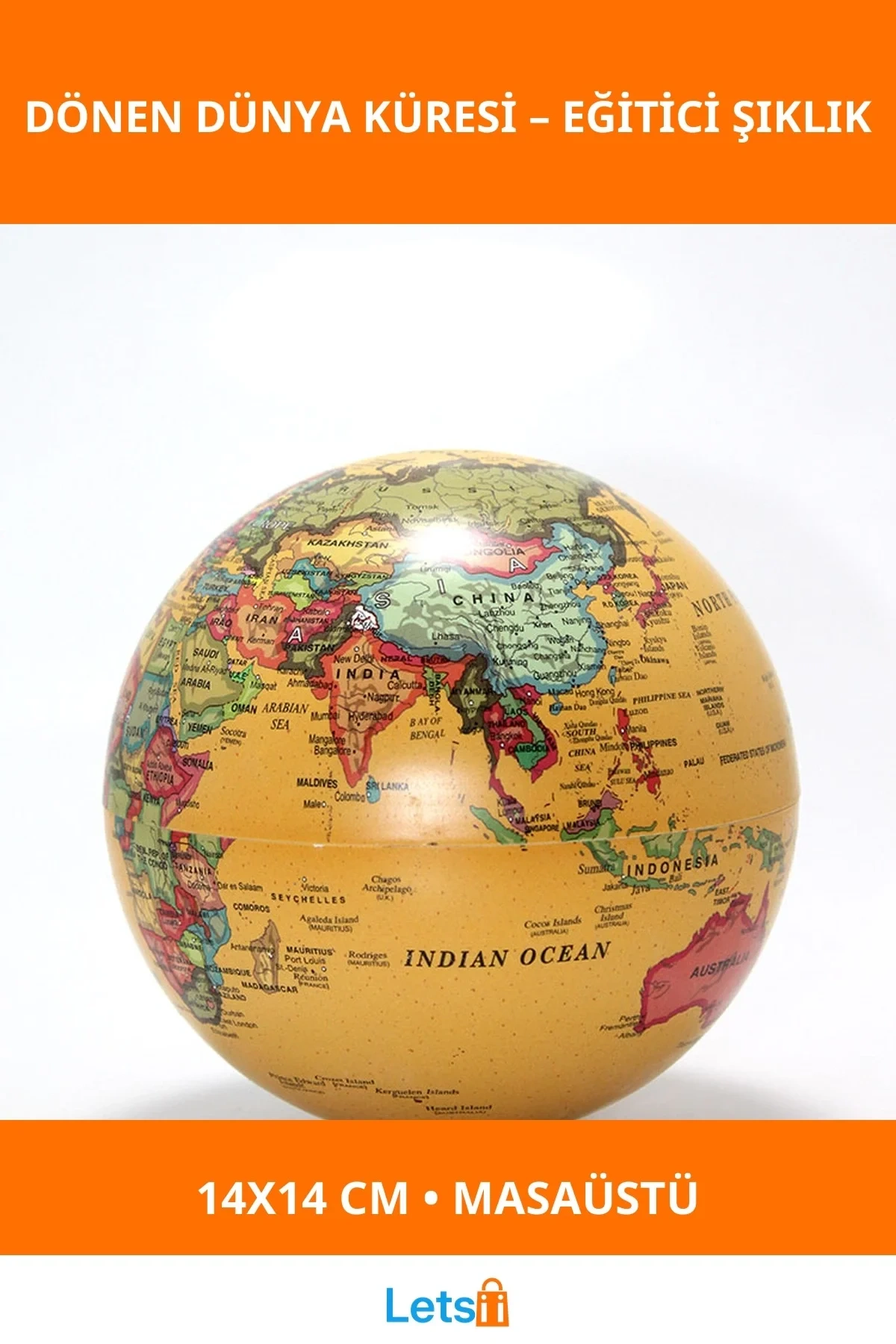 14x14 cm Şık Masa Üstü Dönme Özellikli Dünya Küre