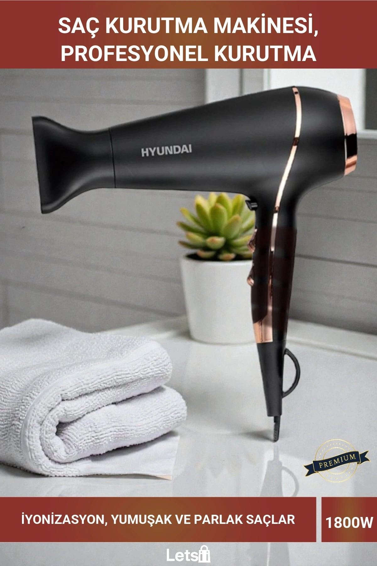 1800W İyon Teknolojili, 3 Sıcaklık ve Soğuk Hava Ayarlı Profesyonel Saç Kurutma Makinesi