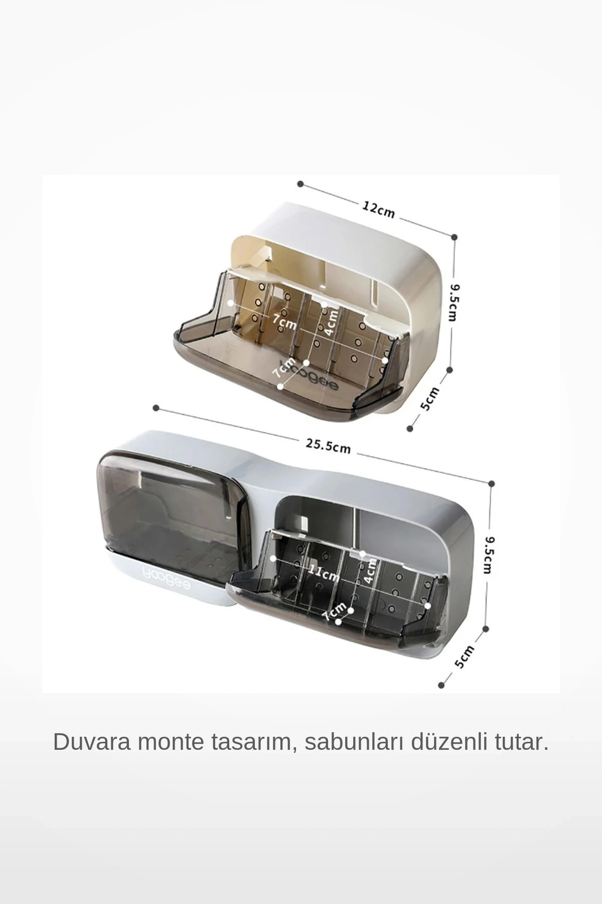 2li Kapaklı ABS Duvara Monte Yapışkanlı Banyo Mutfak Sabunluk