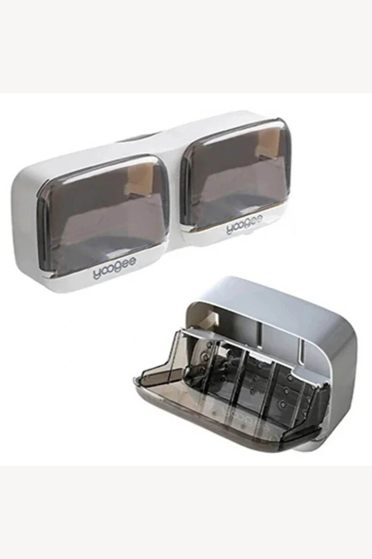 2li Kapaklı ABS Duvara Monte Yapışkanlı Banyo Mutfak Sabunluk