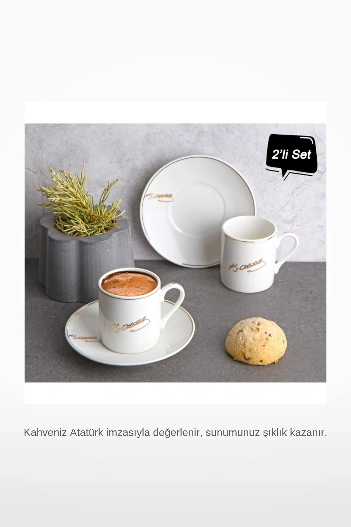 2li Porselen Atatürk İmza Temalı Şık Sunum Kahve Fincanı