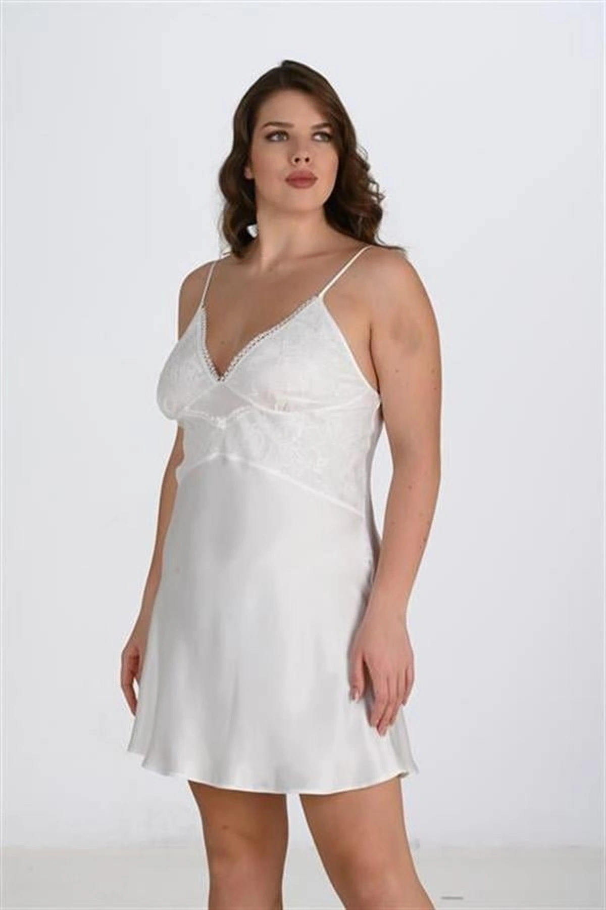 2Li Saten Rahat Sabahlık Takımı Ekru Renk