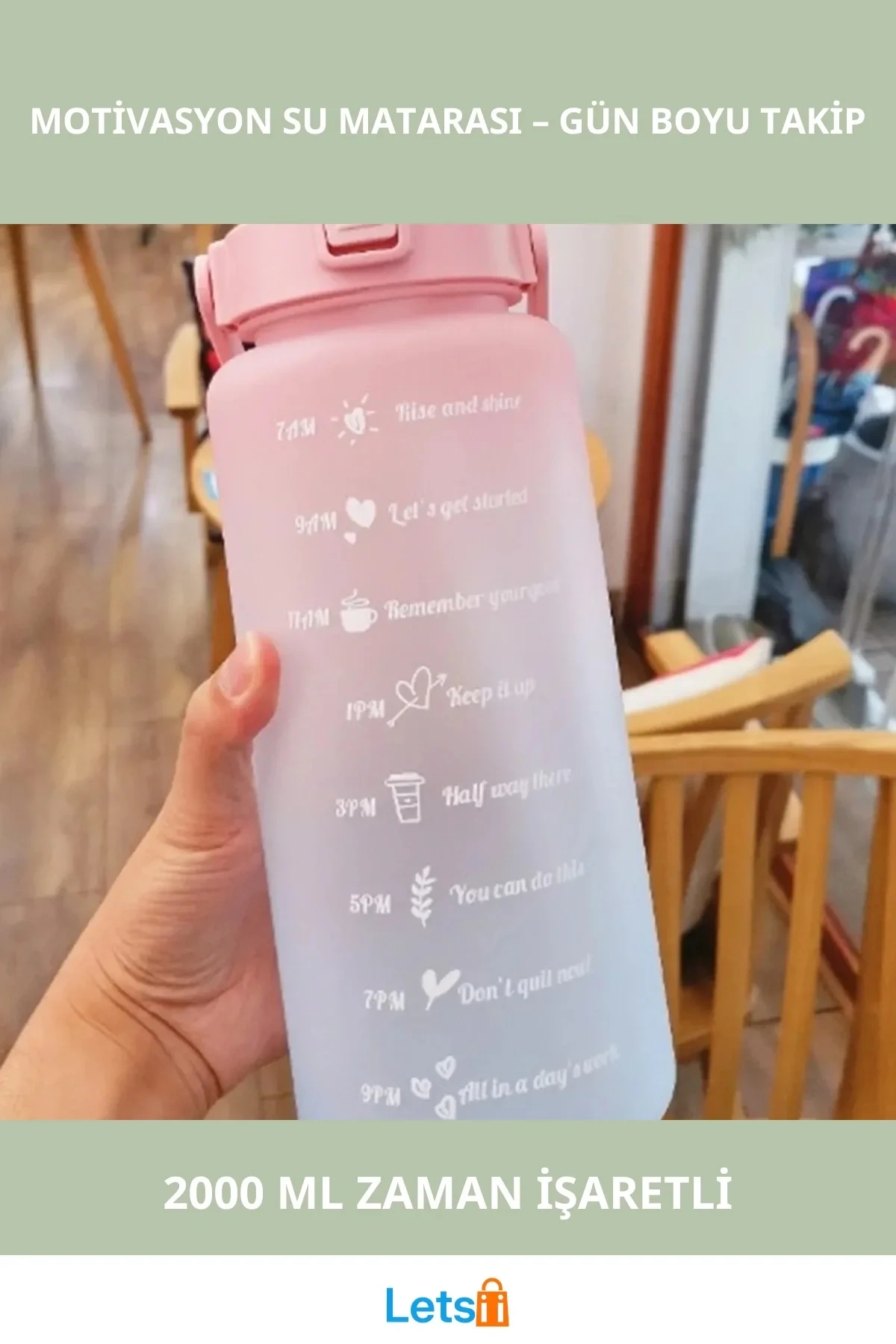 2 Litre Günlük Motivasyon Su Matarası İlham Verici Tasarım