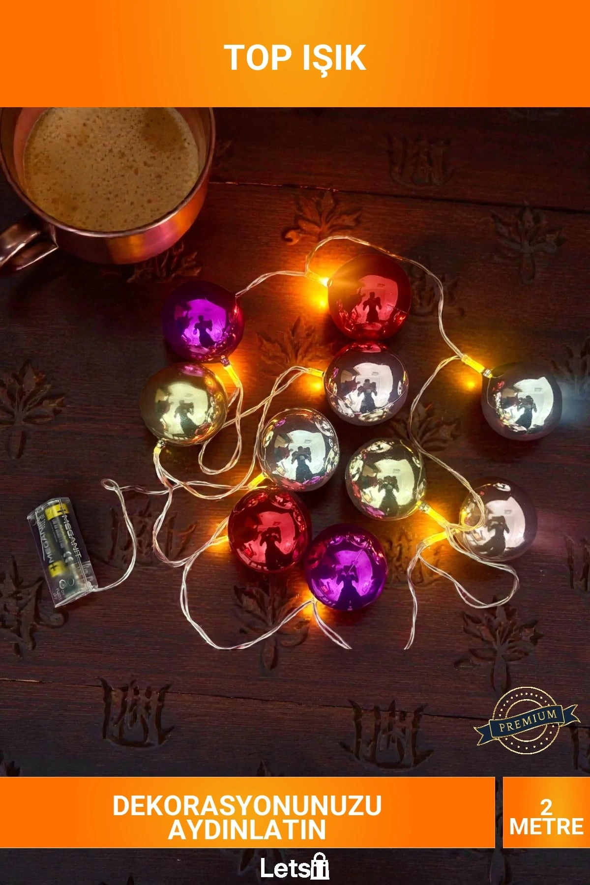 2 Metre 10 LED Parlak Top Şekilli Pilli 2 Kademeli Dekoratif Peri Işık Dizesi