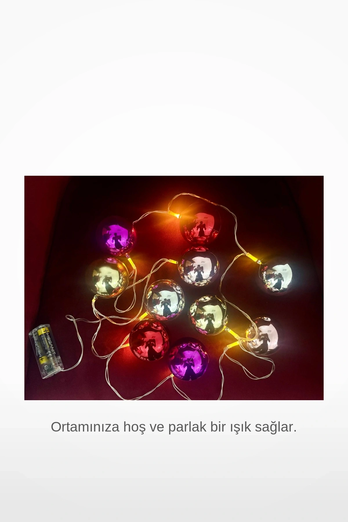 2 Metre 10 LED Parlak Top Şekilli Pilli 2 Kademeli Dekoratif Peri Işık Dizesi