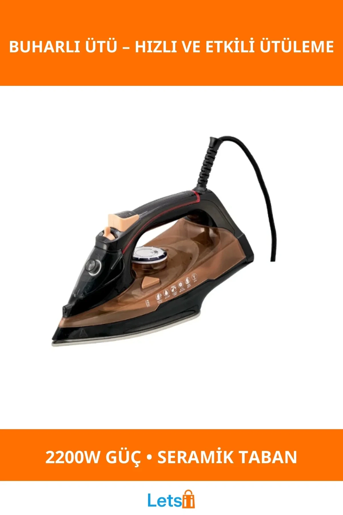 2200W Güçlü Seramik Tabanlı Buharlı Ütü Dikey Buhar Özellikli