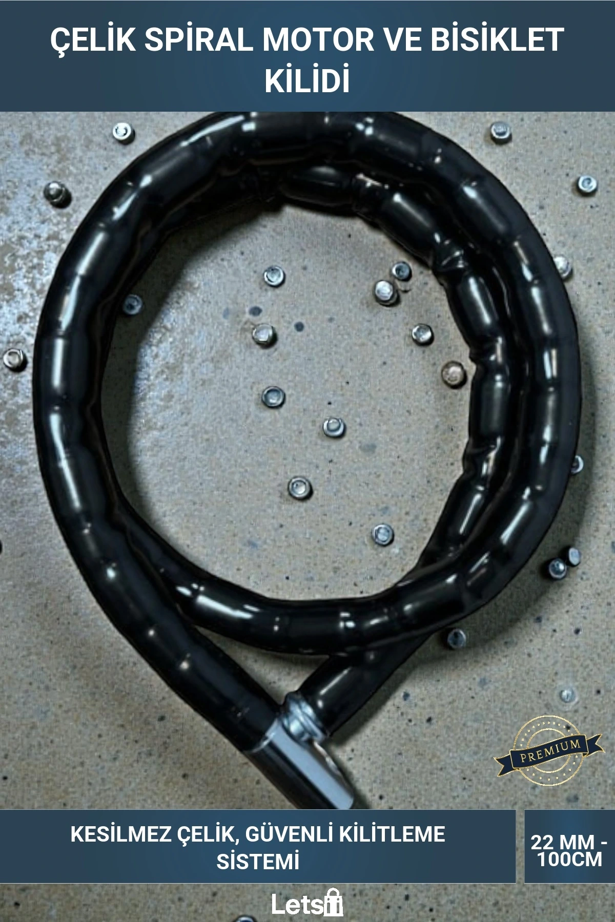 22mm x 100cm Çelik Spiral Motor ve Bisiklet Kilidi