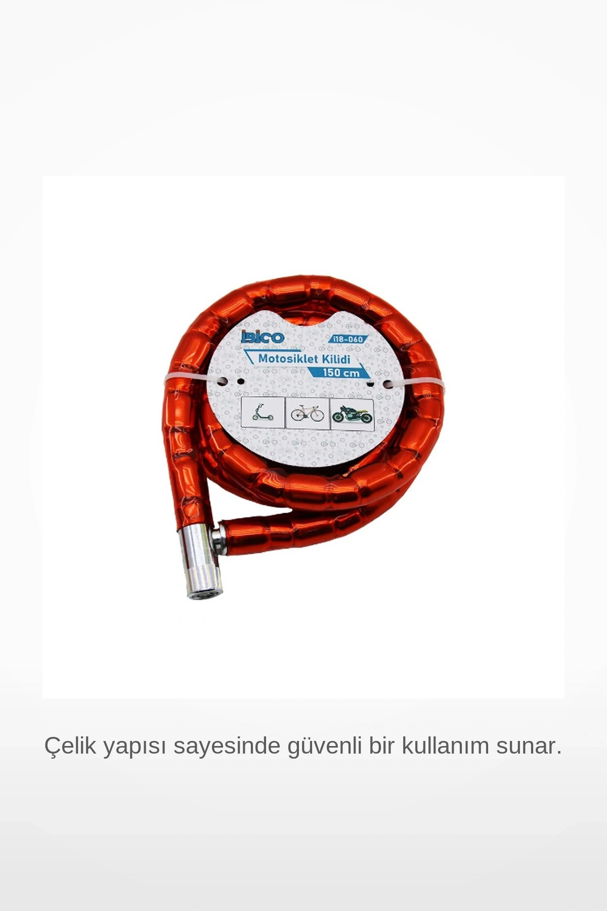 22mm x 150cm Kırmızı Spiral Motor ve Bisiklet Kilidi