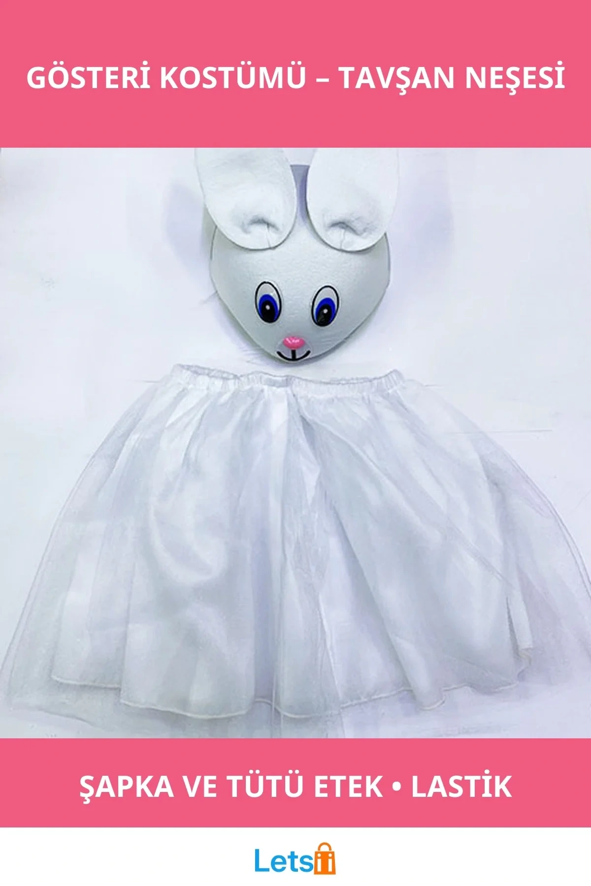 23 Nisan Tavşan Kostümü Çocuk Beyaz Şapka ve Astarlı Tütü Etek