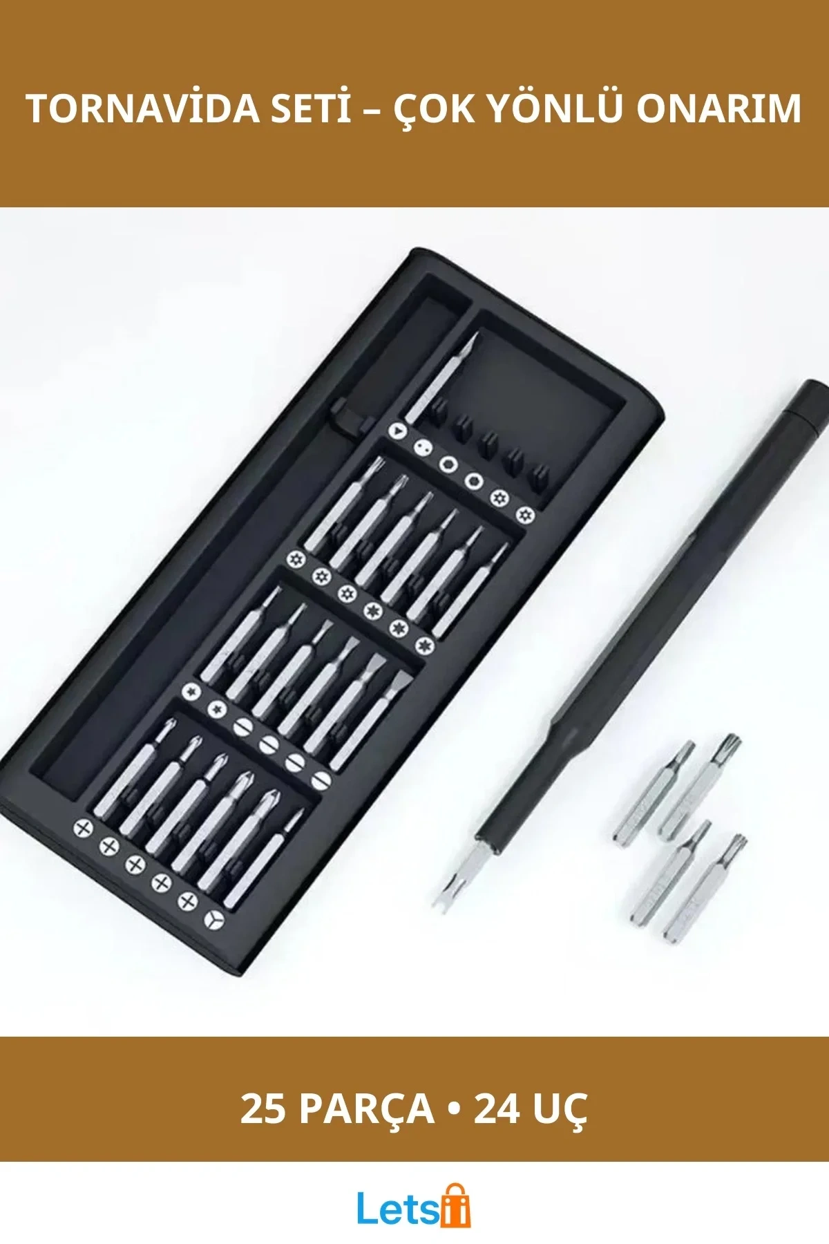 25 Parça Çok Amaçlı Tornavida Seti Ergonomik Tasarım ve Dayanıklı Uçlar