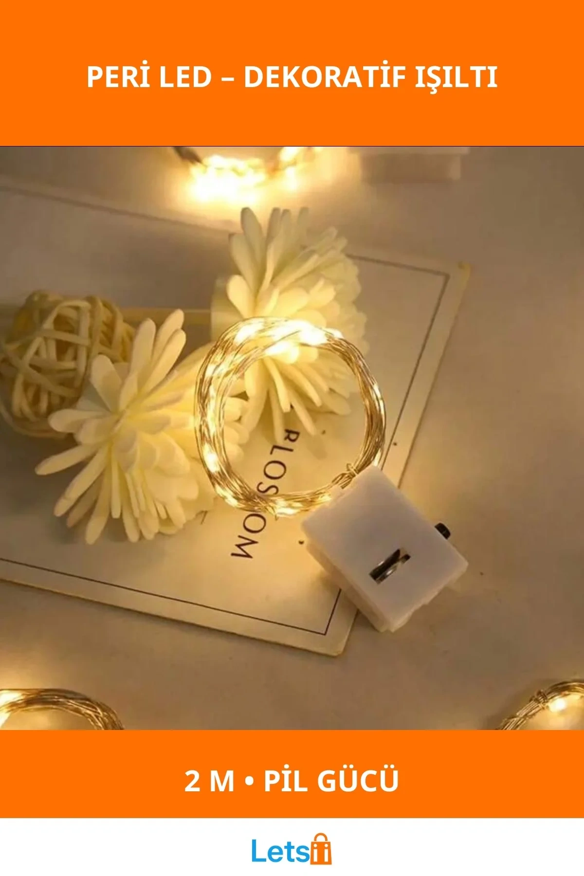 2m Pilli LED Peri Işığı Sıcak Gün Işığı