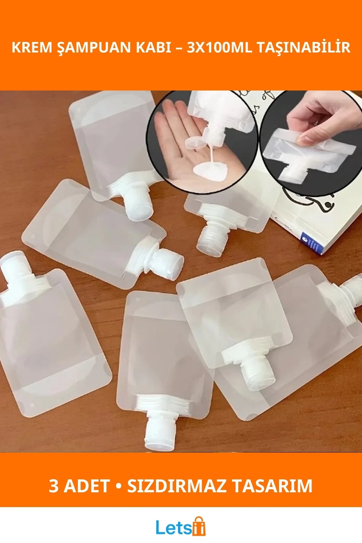 3 Adet 100ml Su Geçirmez Sızdırmaz Tekrar Kullanılabilir Krem Şampuan Kabı