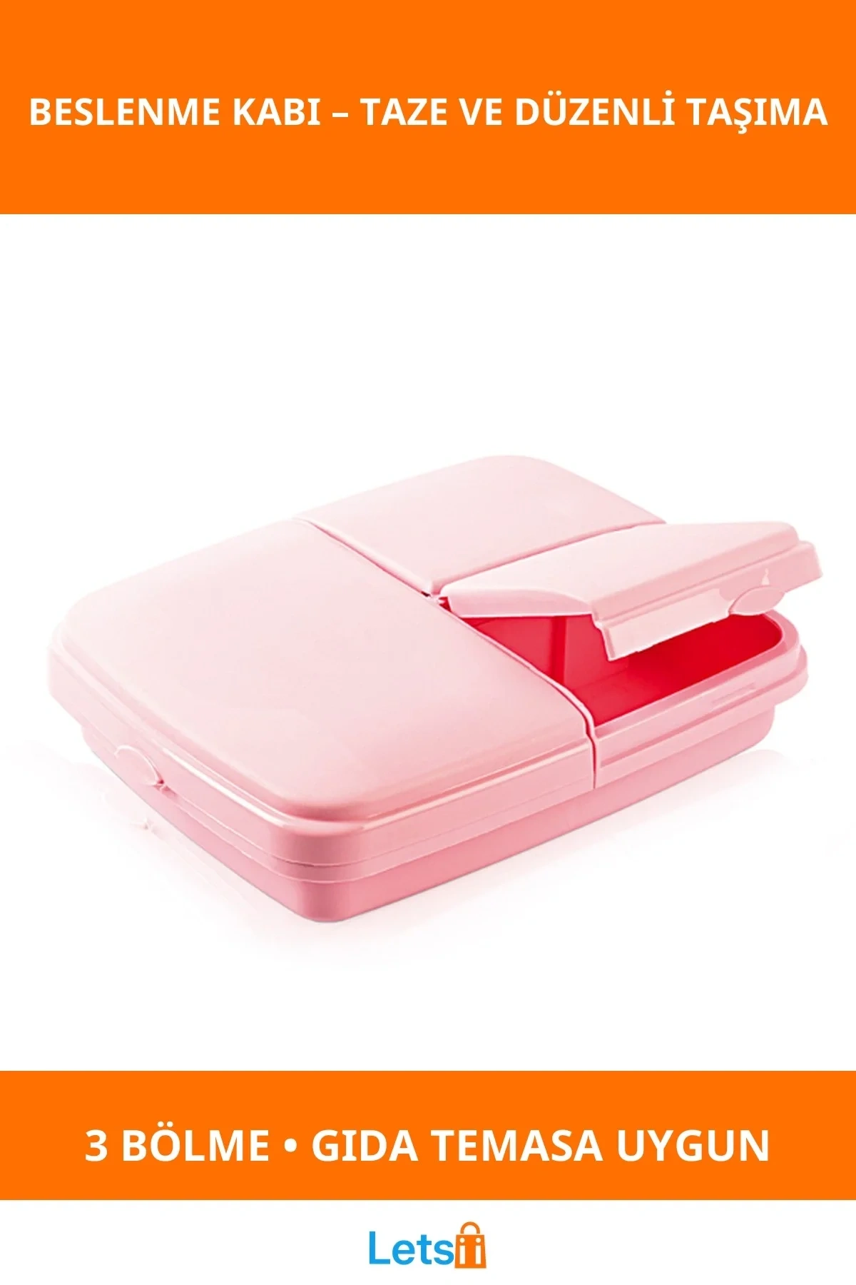 3 Bölmeli Sağlıklı Plastik Natürel Beslenme Kabı