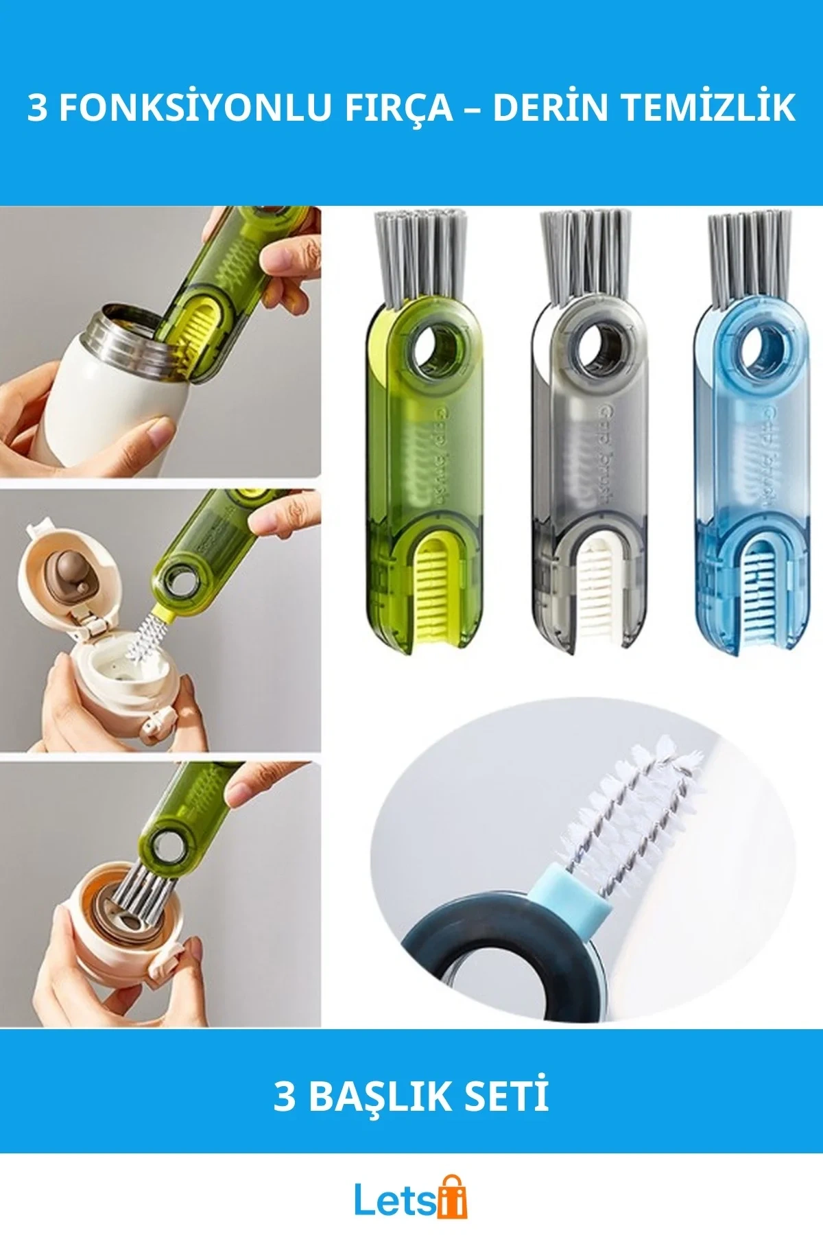 3 Fonksiyonlu Çok Amaçlı Temizleme Fırçası