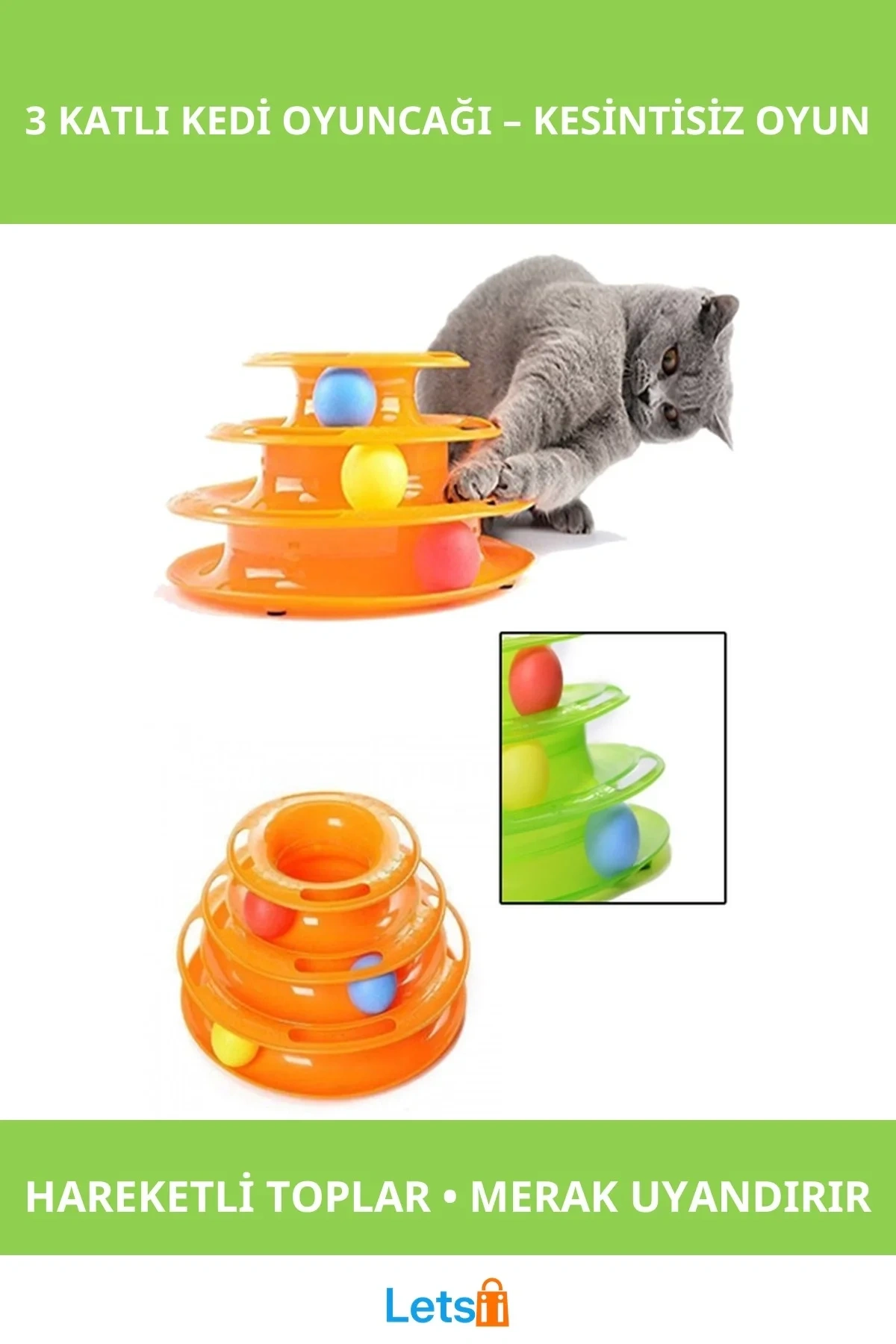 3 Katlı Kedi Oyuncağı Tower of Tracks Eğlenceli Oyun
