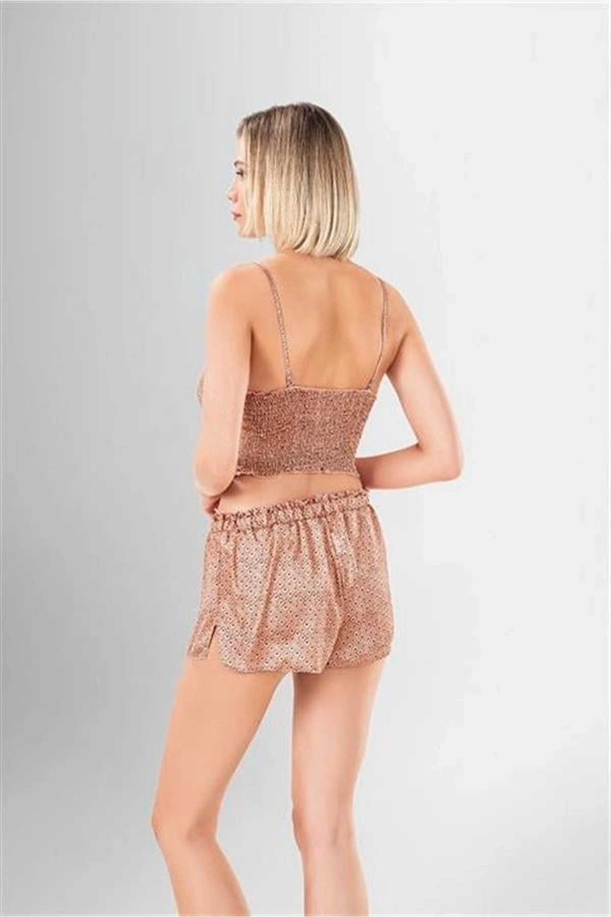 3Lü Desenli Saten Şort Takımı Standart Renk