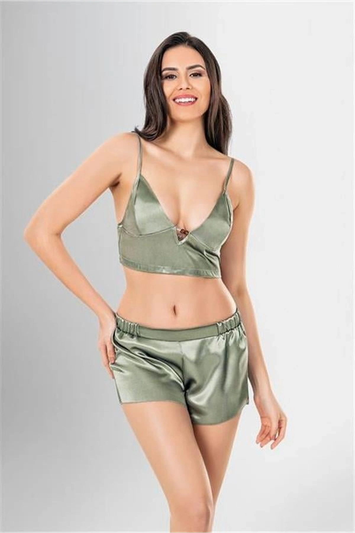 3Lü Desenli Saten Şort Takımı Standart Renk