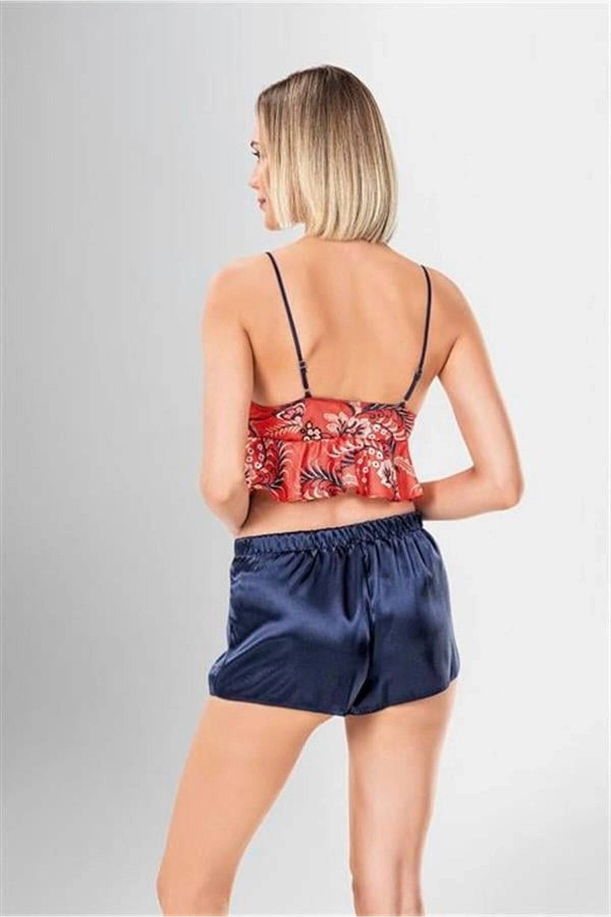 3Lü Desenli Saten Şort Takımı Standart Renk