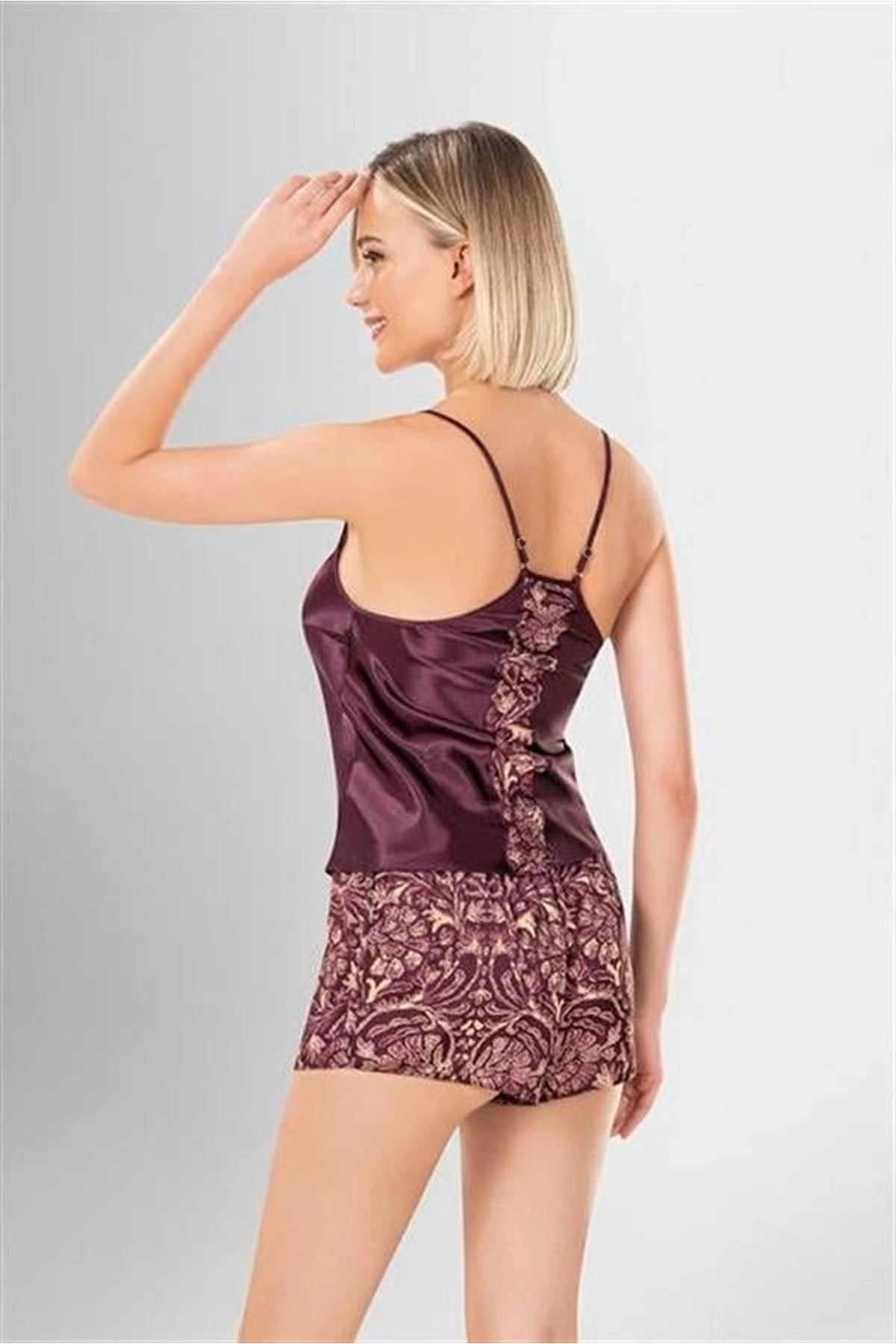 3Lü Desenli Saten Şort Takımı Standart Renk