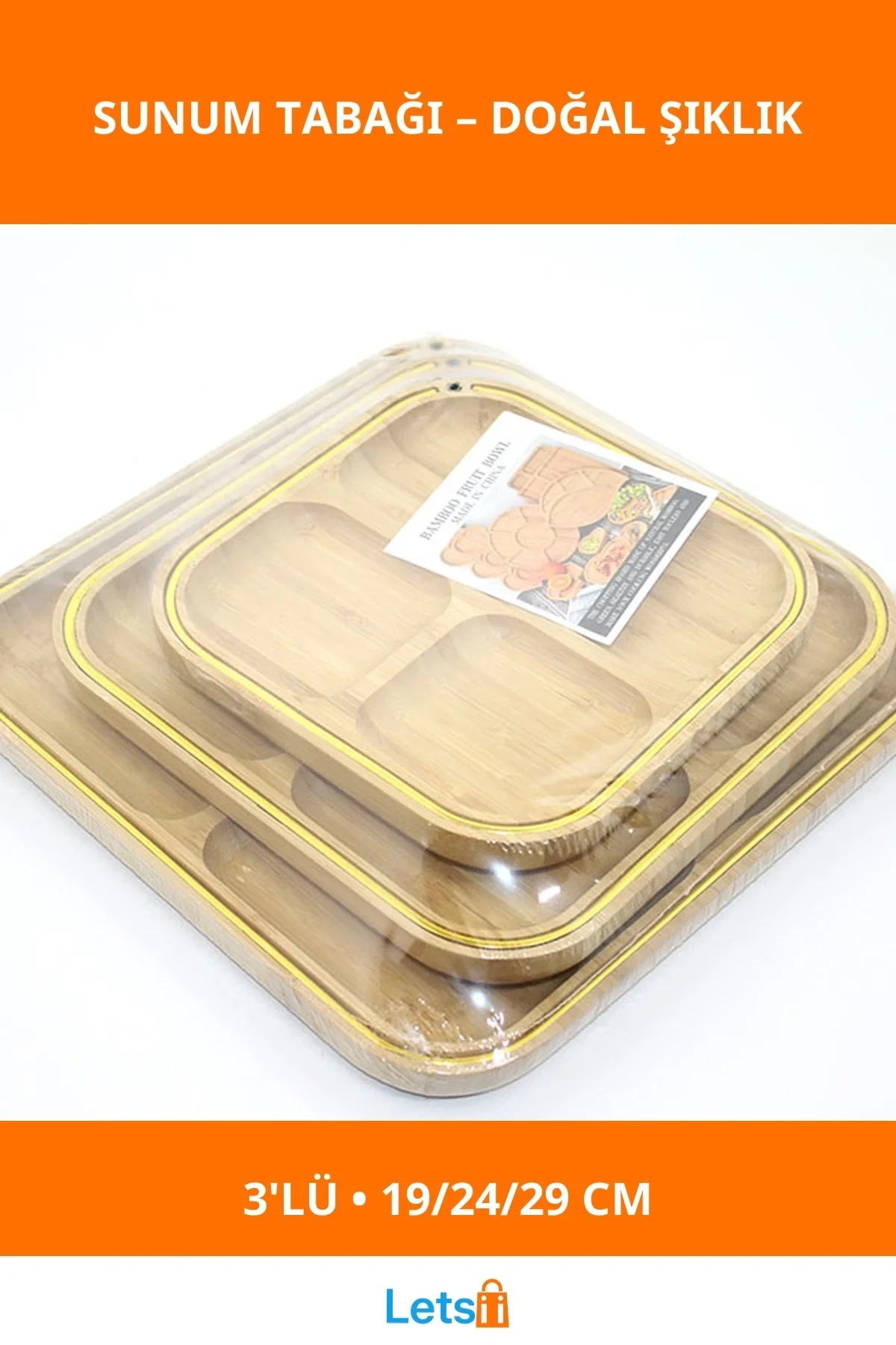 3lü Doğal Ahşap Kahvaltı Çerez Meyve Sunum Tabağı