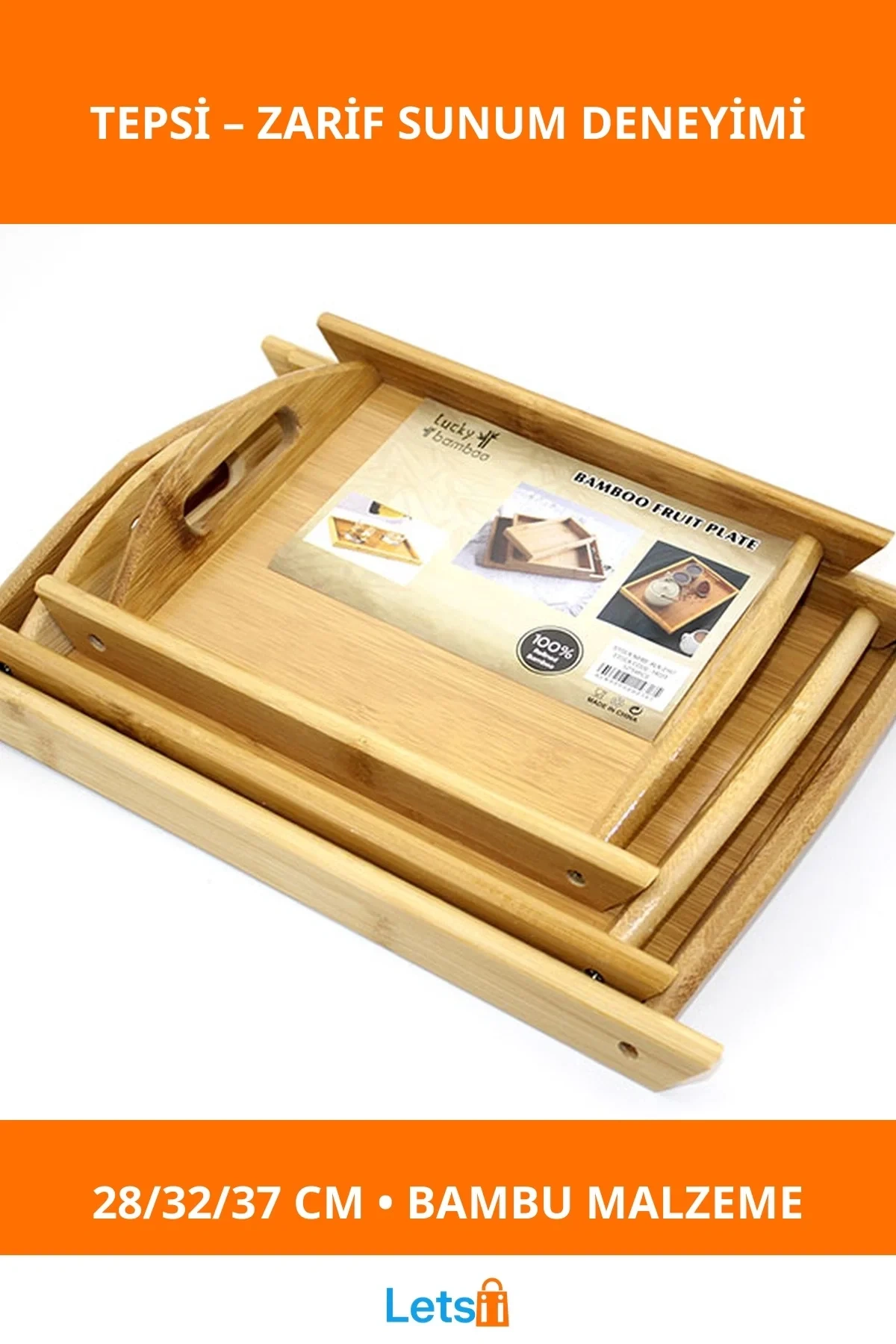 3lü Doğal Bambu Tepsi Seti 28cm 32cm 37cm