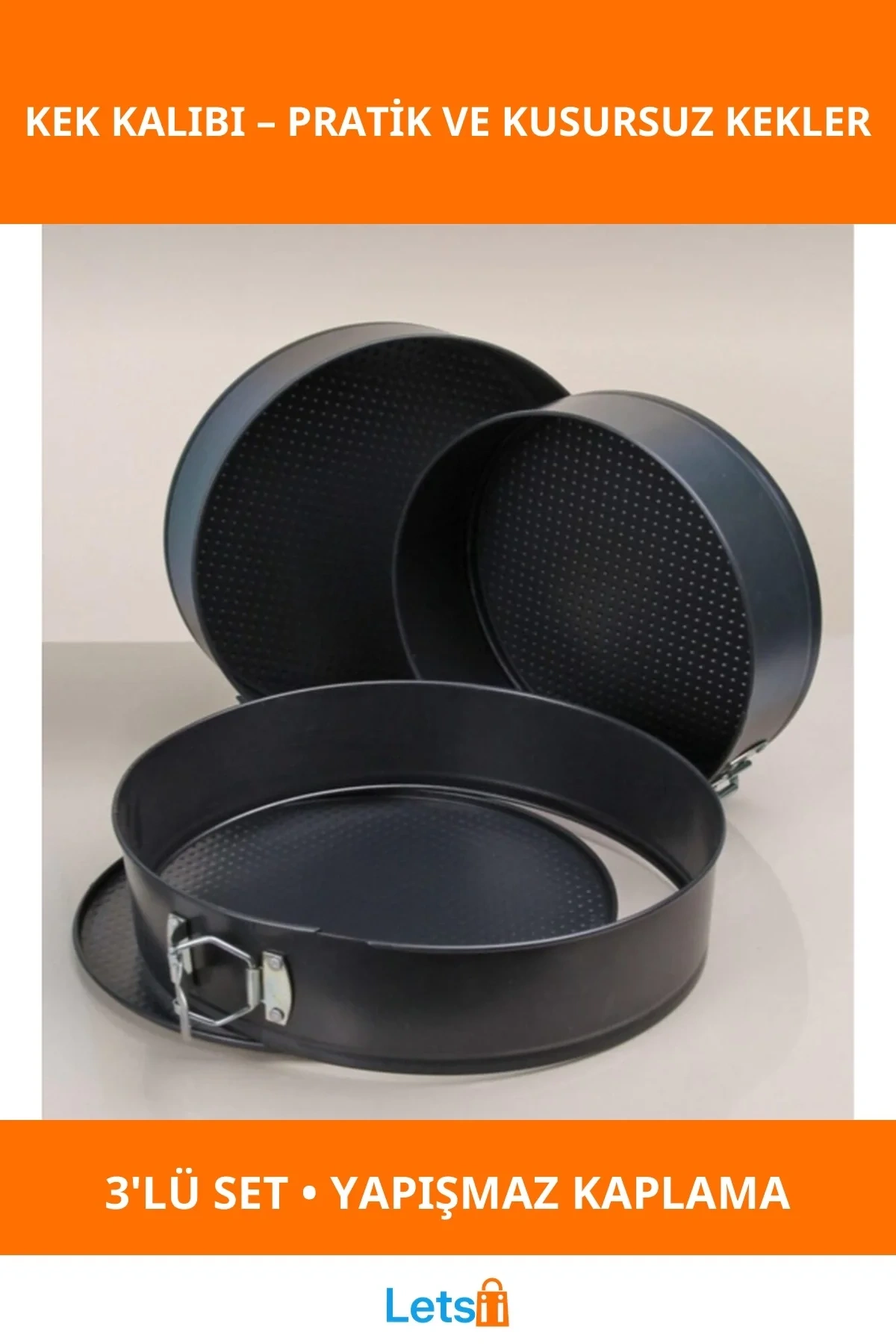 3lü Kelepçeli Kek Kalıbı Dayanıklı Yanmaz Yapışmaz 24cm 26cm 28cm