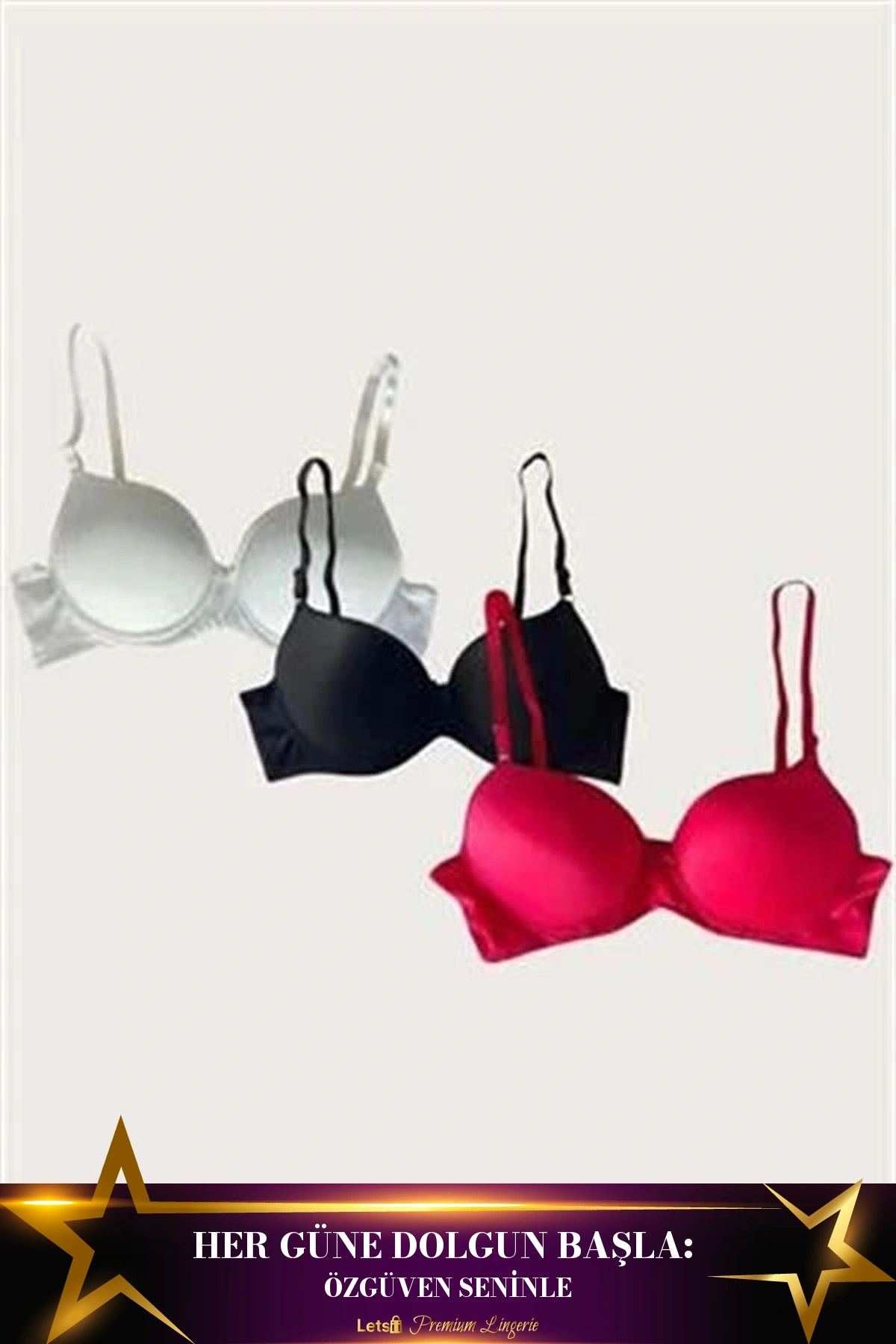 3Lü Mikro Kumaş Push-Up Dolgulu Balenli Sütyen Seti Standart Renk