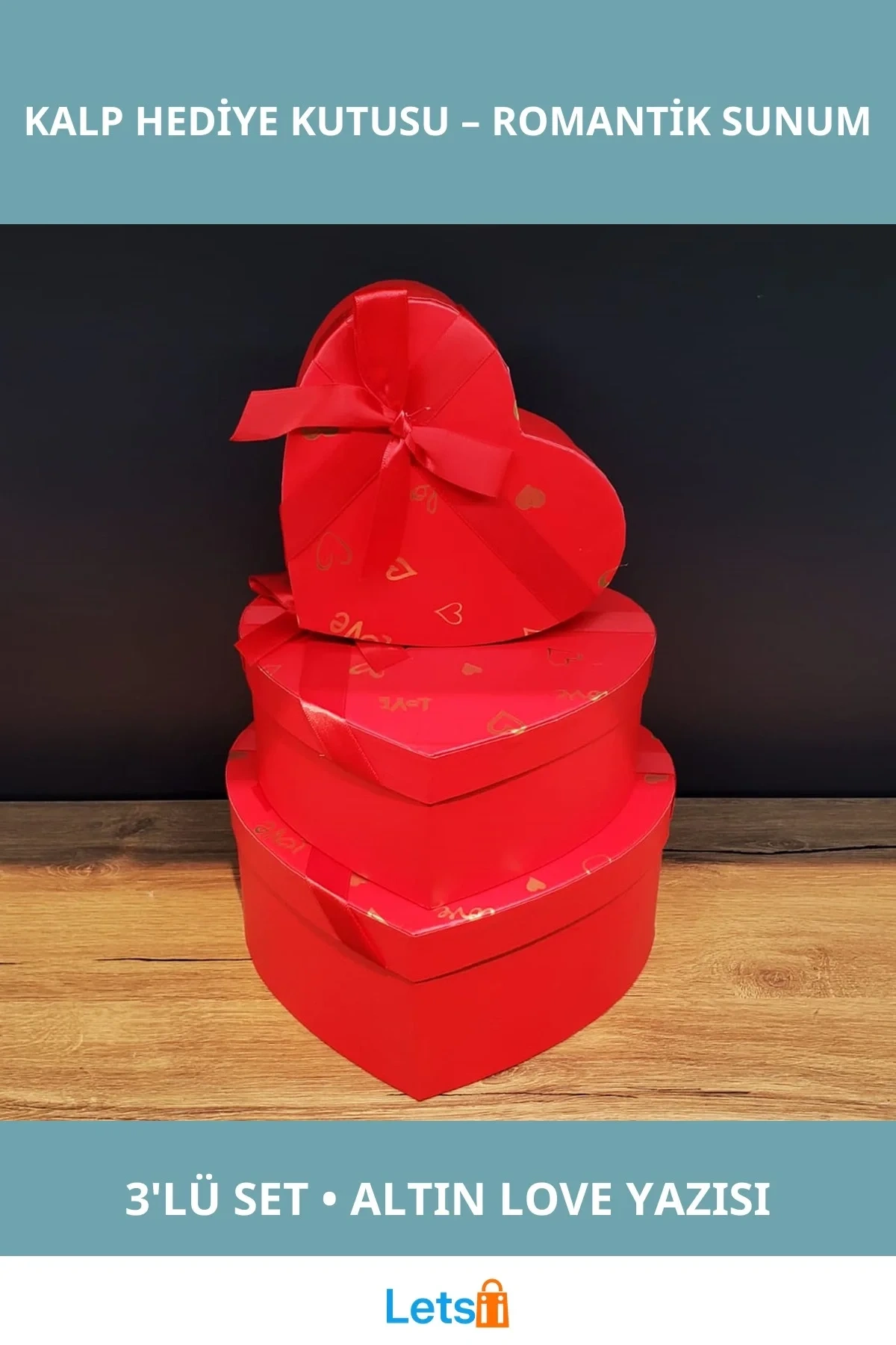 3lü Şık Kırmızı Kalp Hediye Kutusu Romantik Sunumlar için İdeal