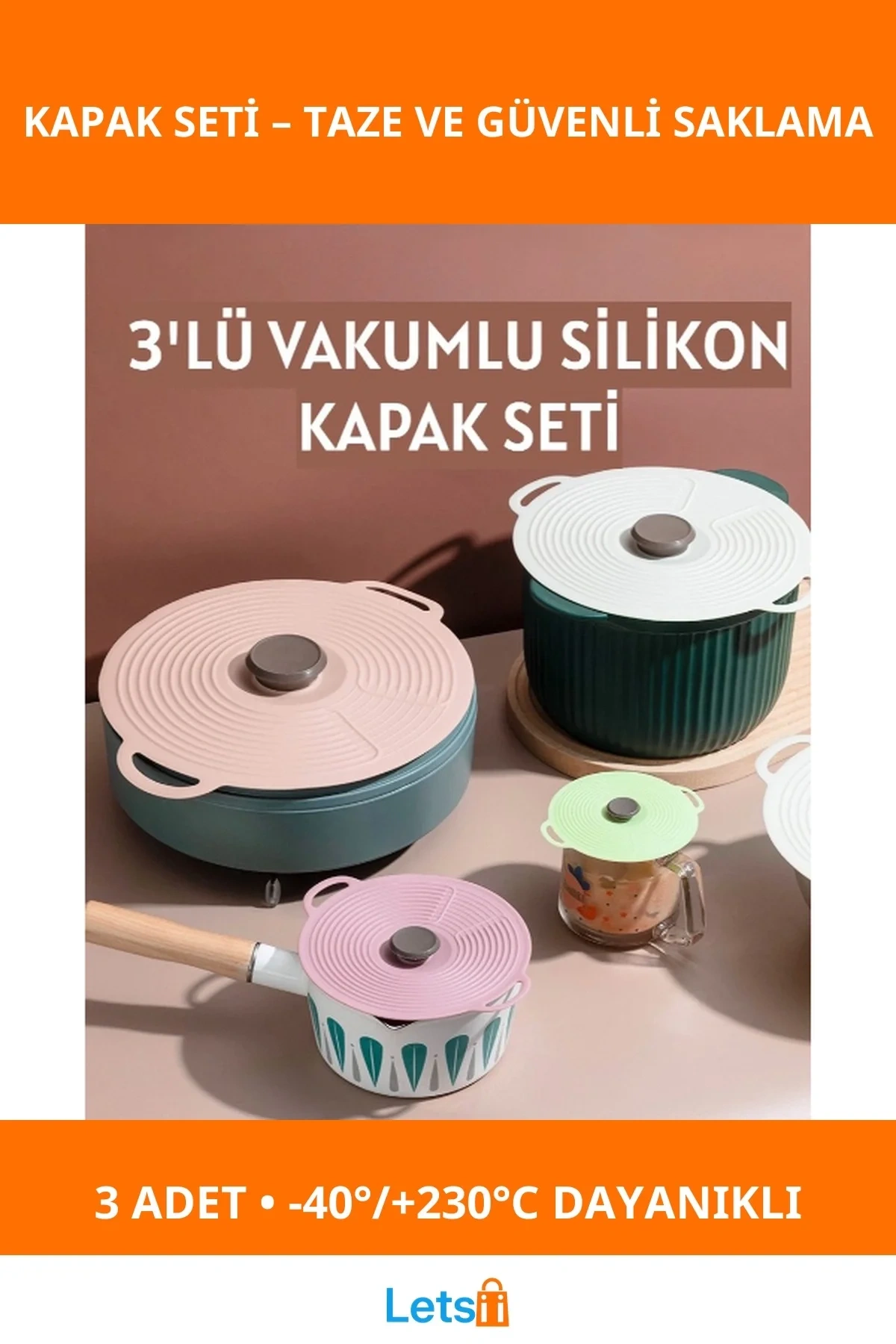 3lü Vakumlu Silikon Gıda Saklama Kapağı Sızdırmaz, Dayanıklı, Renkli