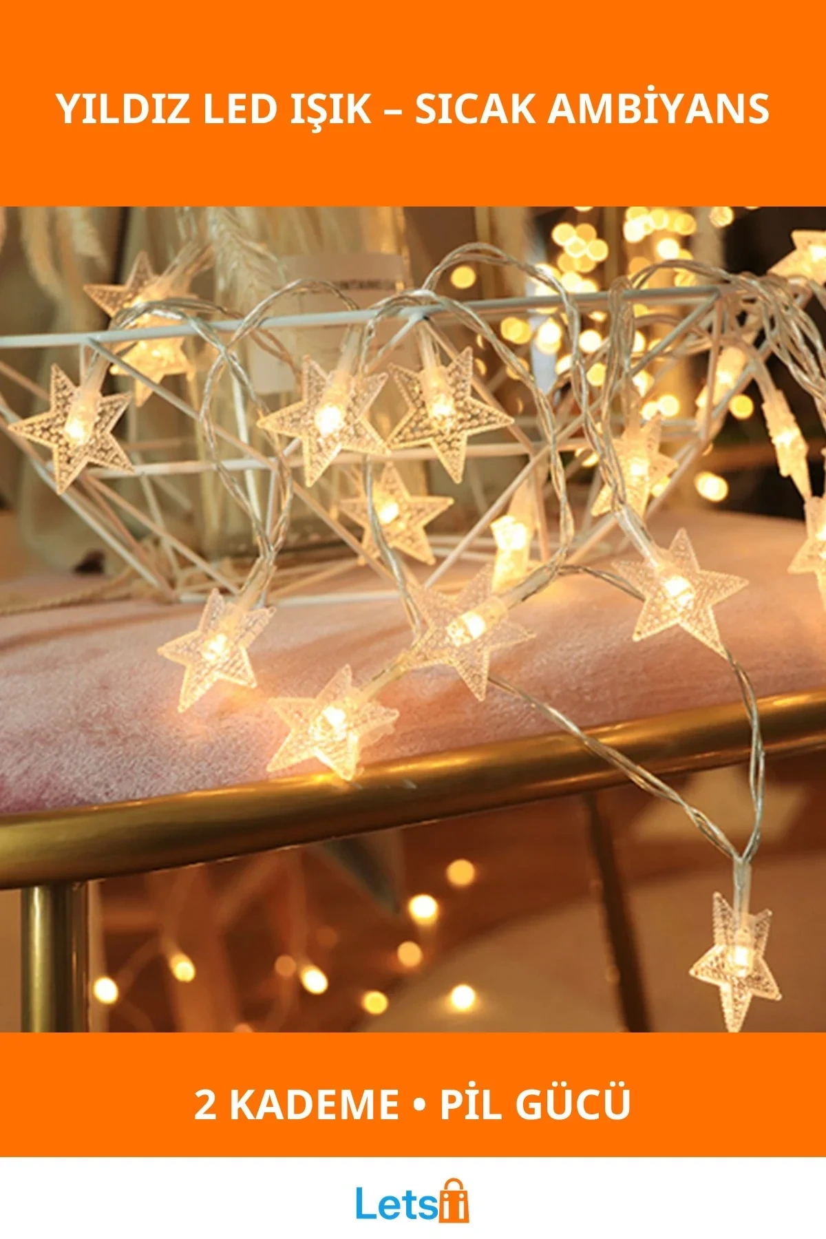 3 Metre 20 LED Pilli 2 Kademeli Yıldız LED Gün Işığı