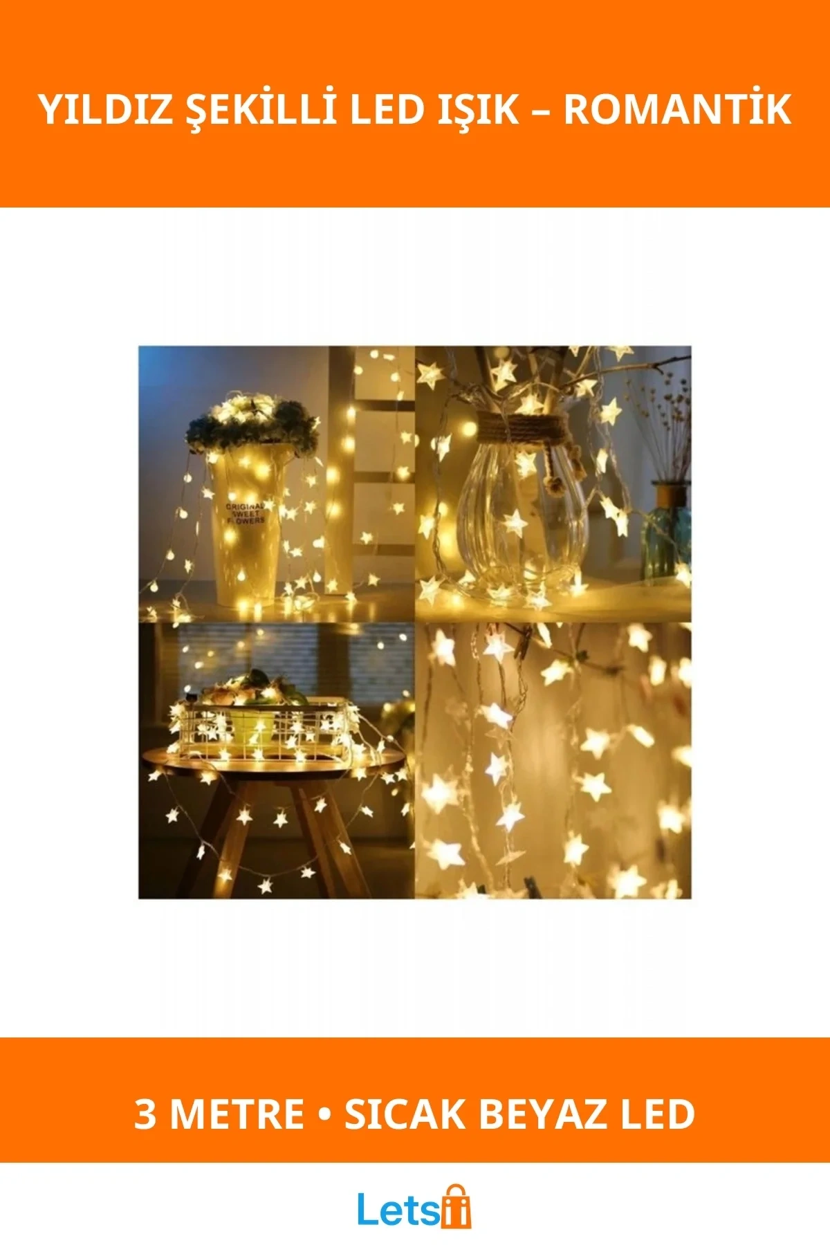 3 Metre Yıldız Şekilli Enerji Tasarruflu LED Işık Zinciri