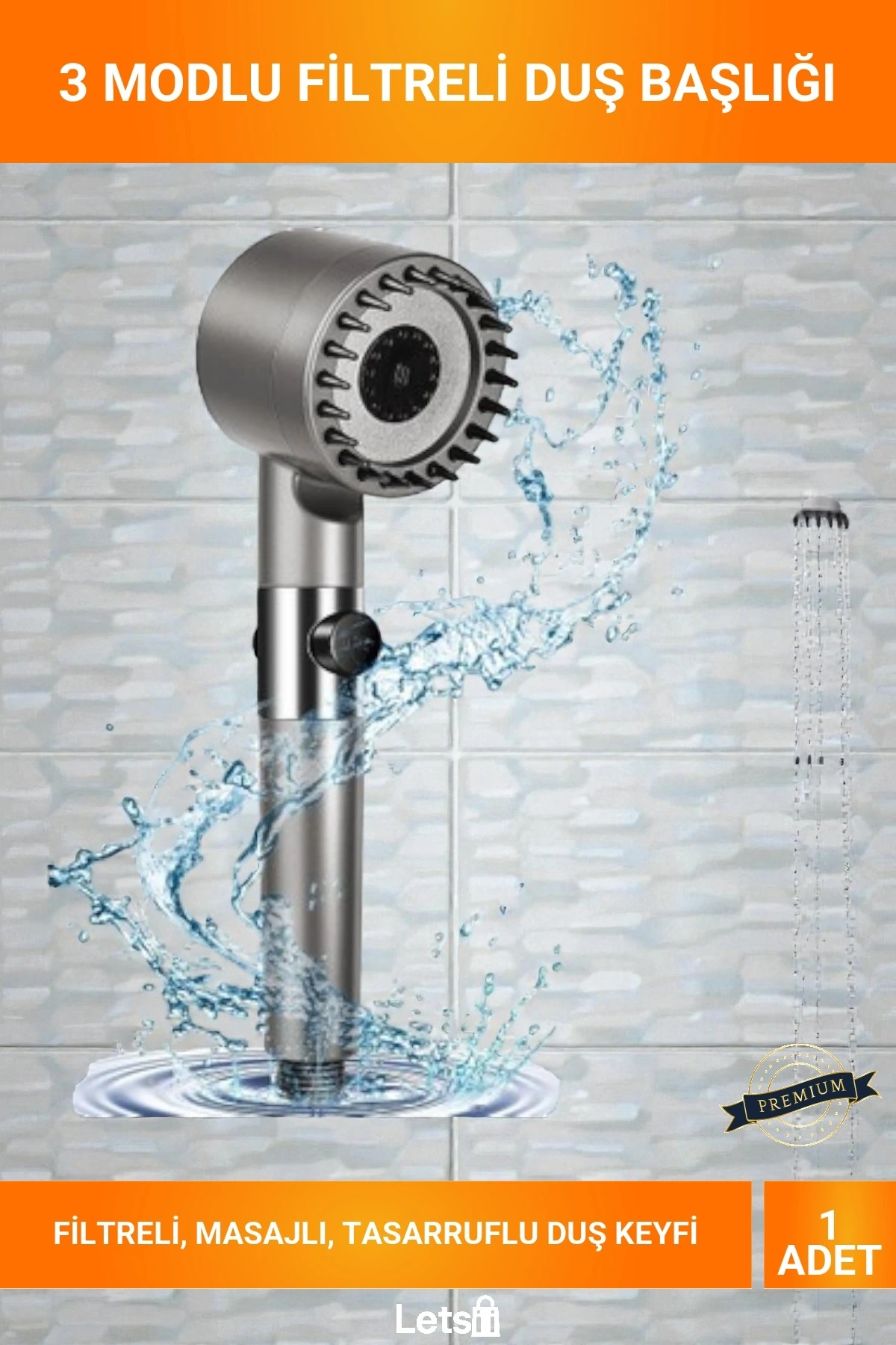 3 Modlu Masaj Özellikli Su Tasarrufu Sağlayan Filtreli Stop Düğmeli Duş Başlığı