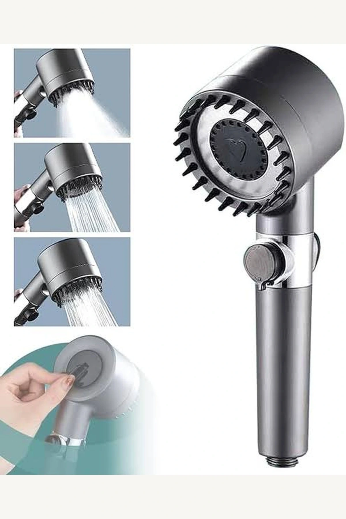 3 Modlu Masaj Özellikli Su Tasarrufu Sağlayan Filtreli Stop Düğmeli Duş Başlığı