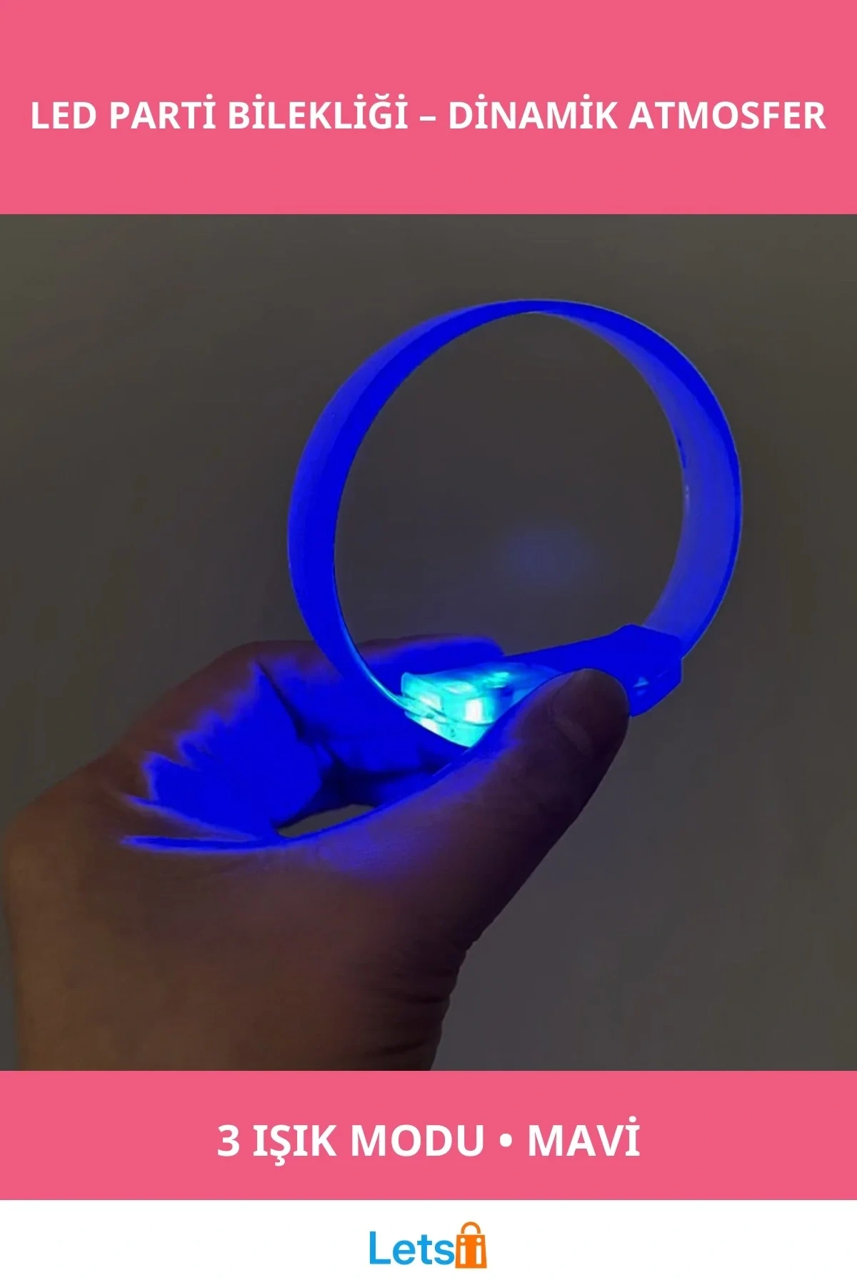 3 Modlu Pilli LED Işıklı Esnek Parti Bilekliği Mavi