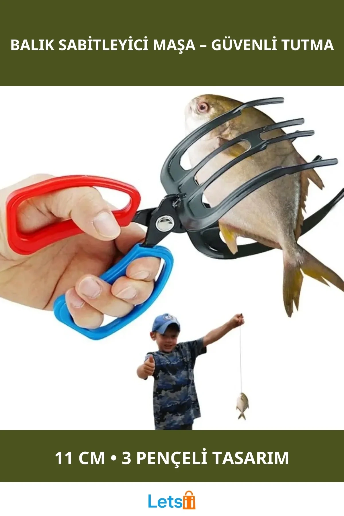 3 Pençeli Ergonomik Balık Sabitleyici Maşa 11 cm