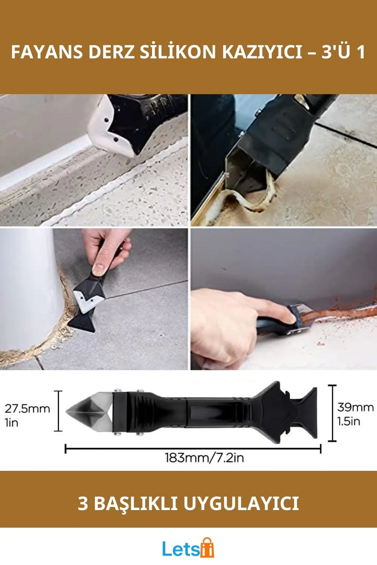 3ü 1 Arada Fayans Derz Silikon Kazıyıcı Sıyırıcı Uygulayıcı Aparat