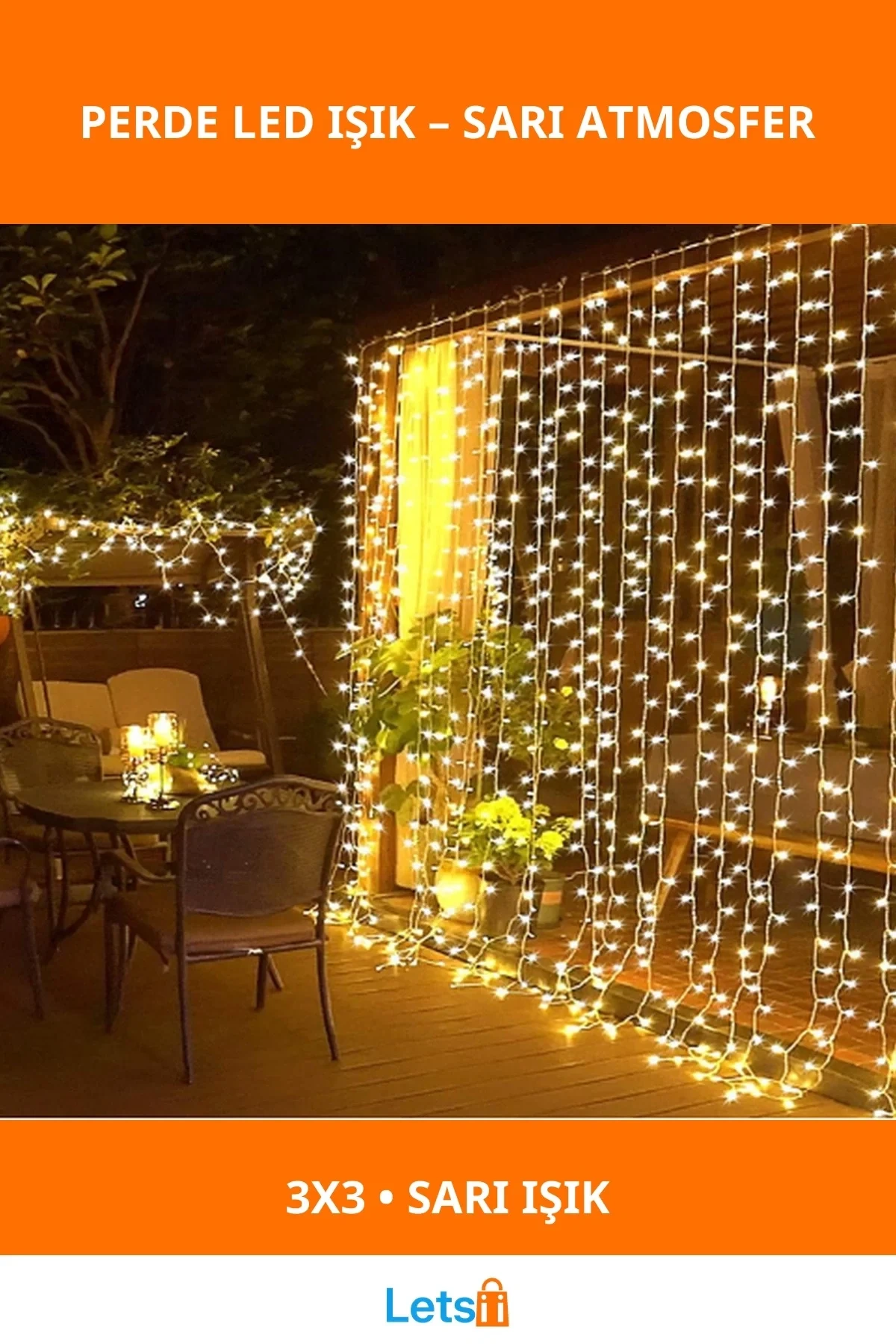 3 x 3 Sarı Işık Perde LED İç Mekan Aydınlatma