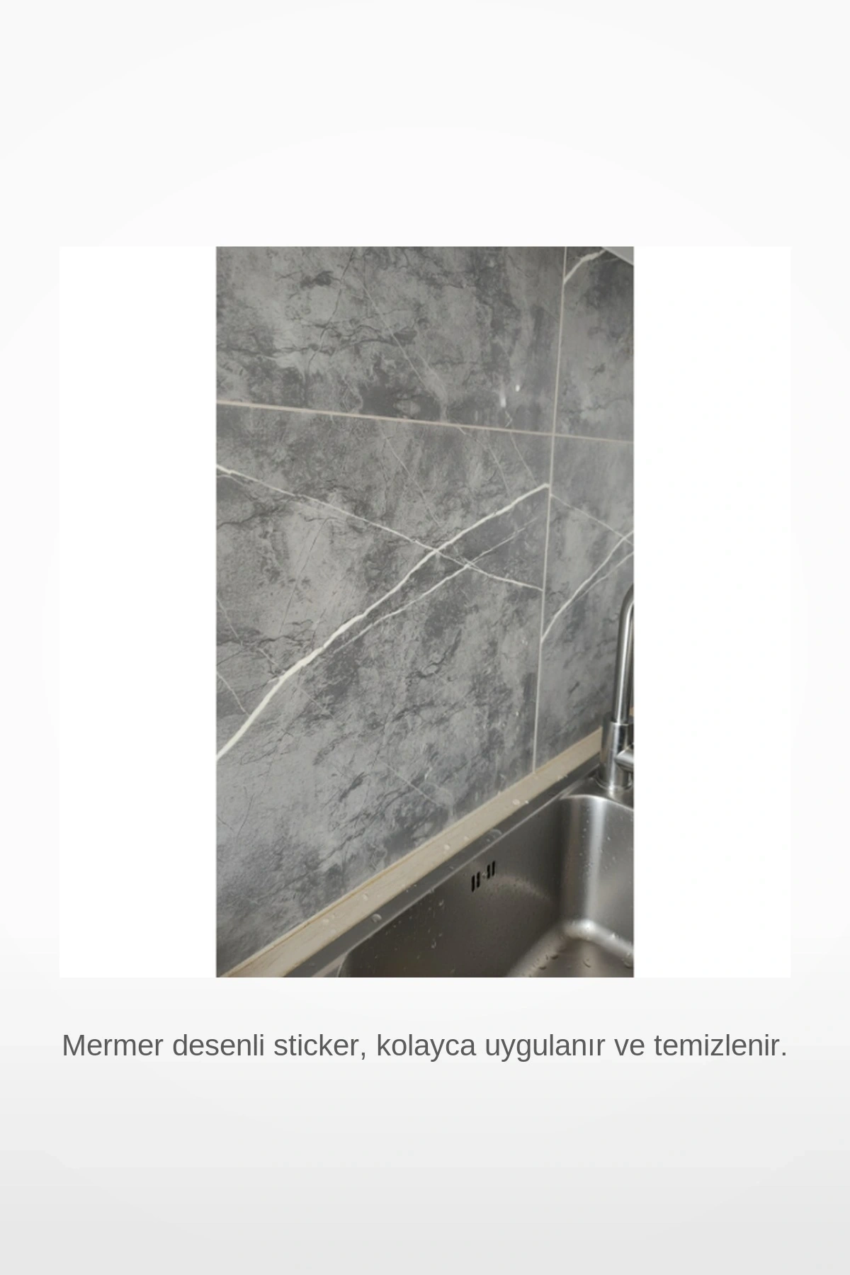 30x30 cm Antrasit Mermer Desenli Kendinden Yapışkanlı Suya ve Neme Dayanıklı Fayans Duvar Stickerı