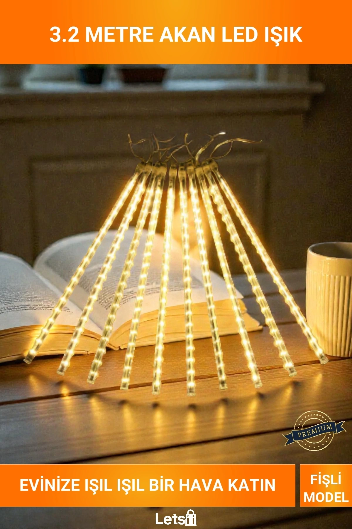 3.2m Gün Işığı Akan Meteor Led Saçaklı Yılbaşı Dekorasyon Aydınlatma