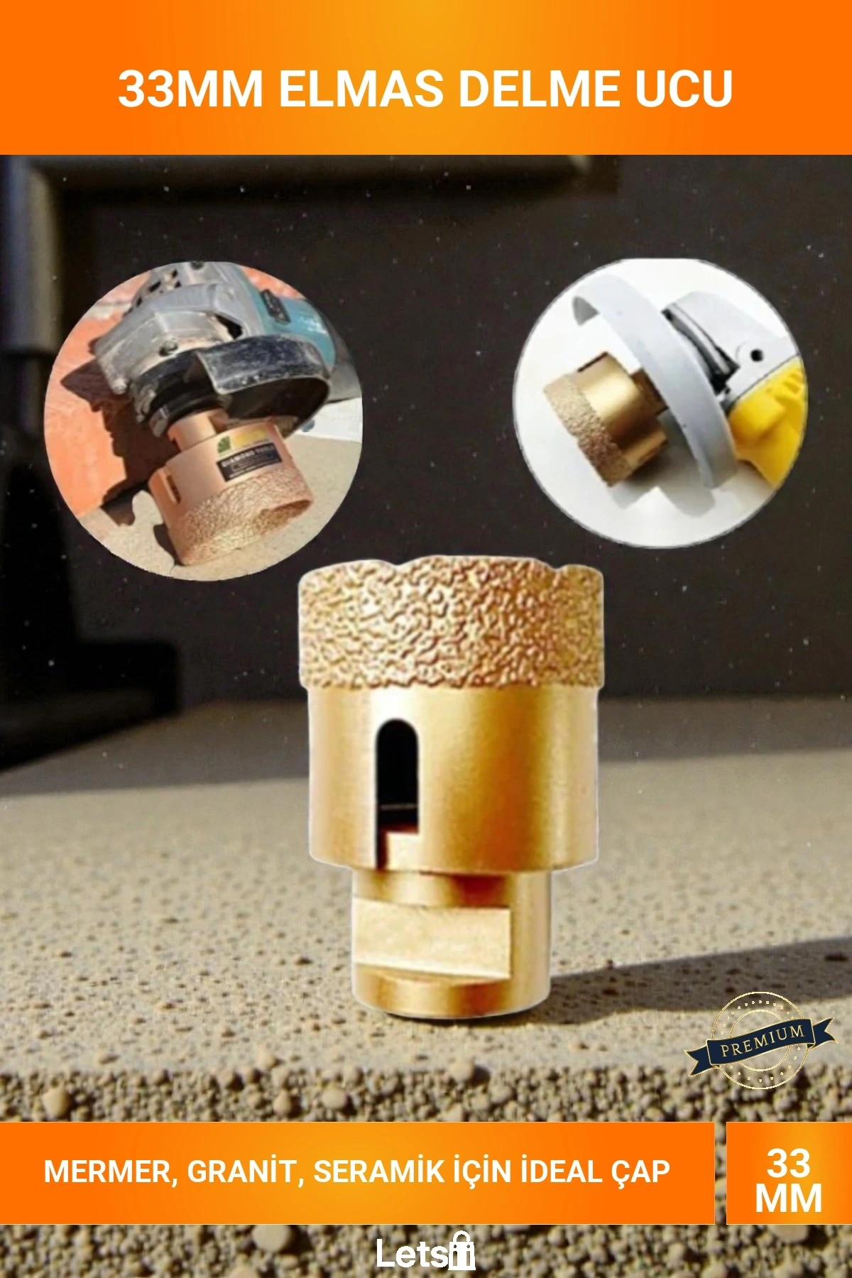 33mm Elmas Kaplama Isıya Dayanıklı Mermer Granit Seramik Fayans Delme Ucu Matkap Adaptörü