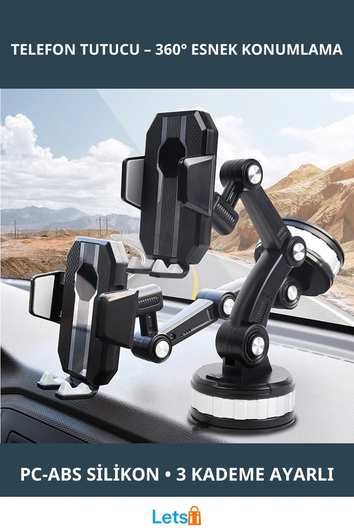 360 Derece Dönen Çok Fonksiyonlu Telefon Tutucu Siyah Gri