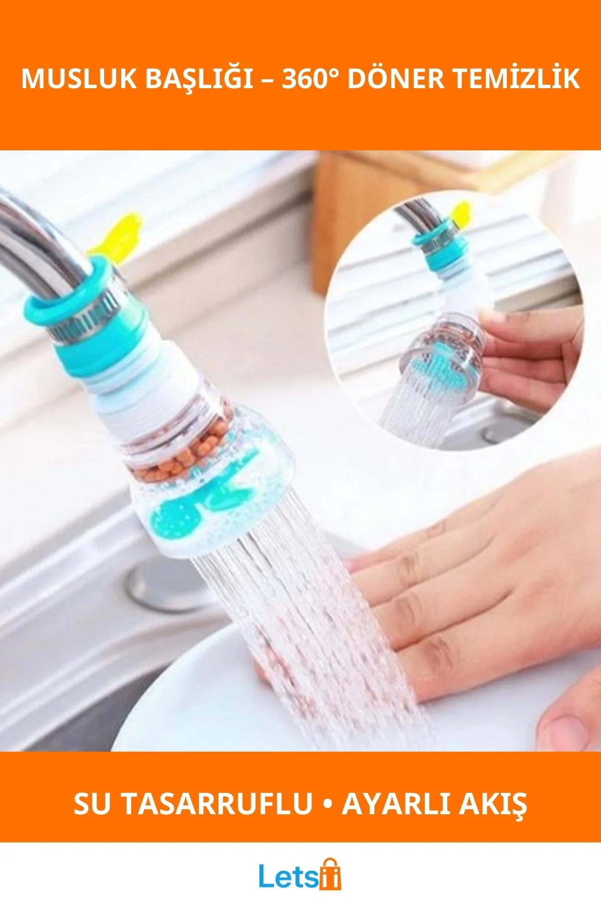 360 Derece Döner Oynar Başlıklı Su Tasarruflu Musluk Başlığı