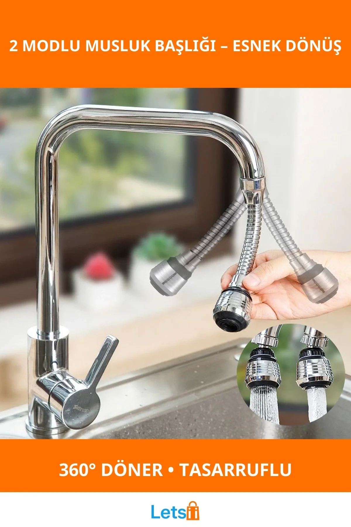 360° Dönebilen Esnek Su Tasarruflu Musluk Başlığı Uzatma Aparatı