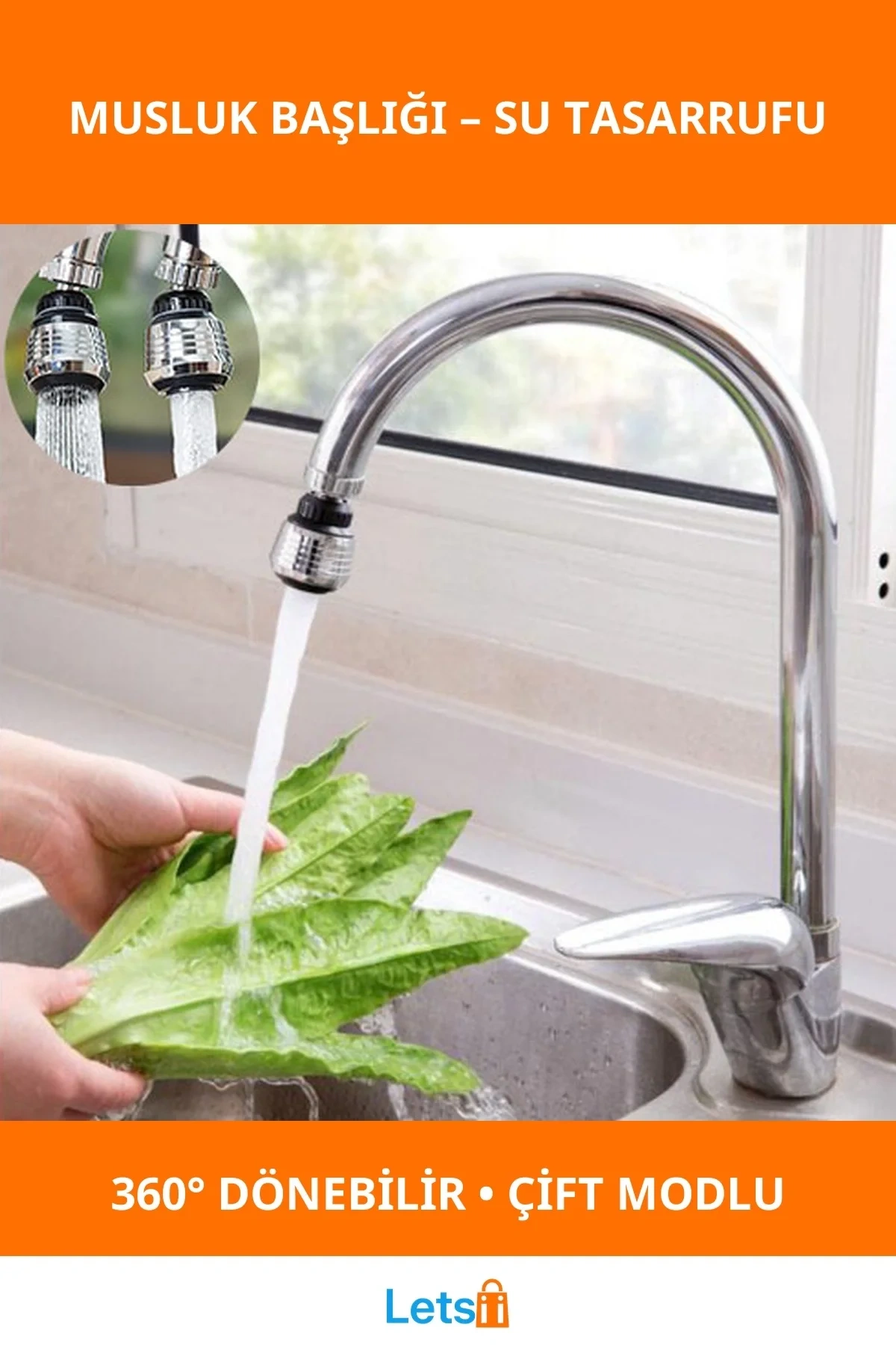 360° Dönebilen Su Tasarruflu 2 Modlu Musluk Başlığı