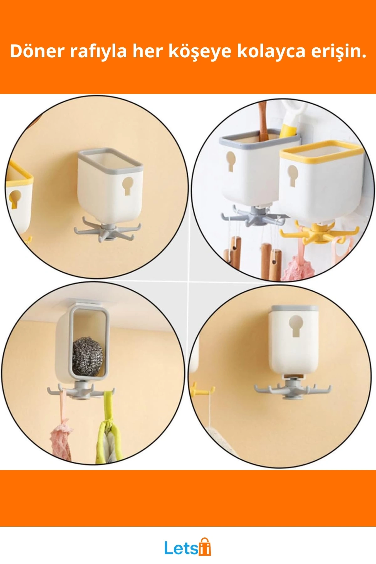 360° Döner Askılı Organizer Pratik Mutfak Banyo Düzenleyici