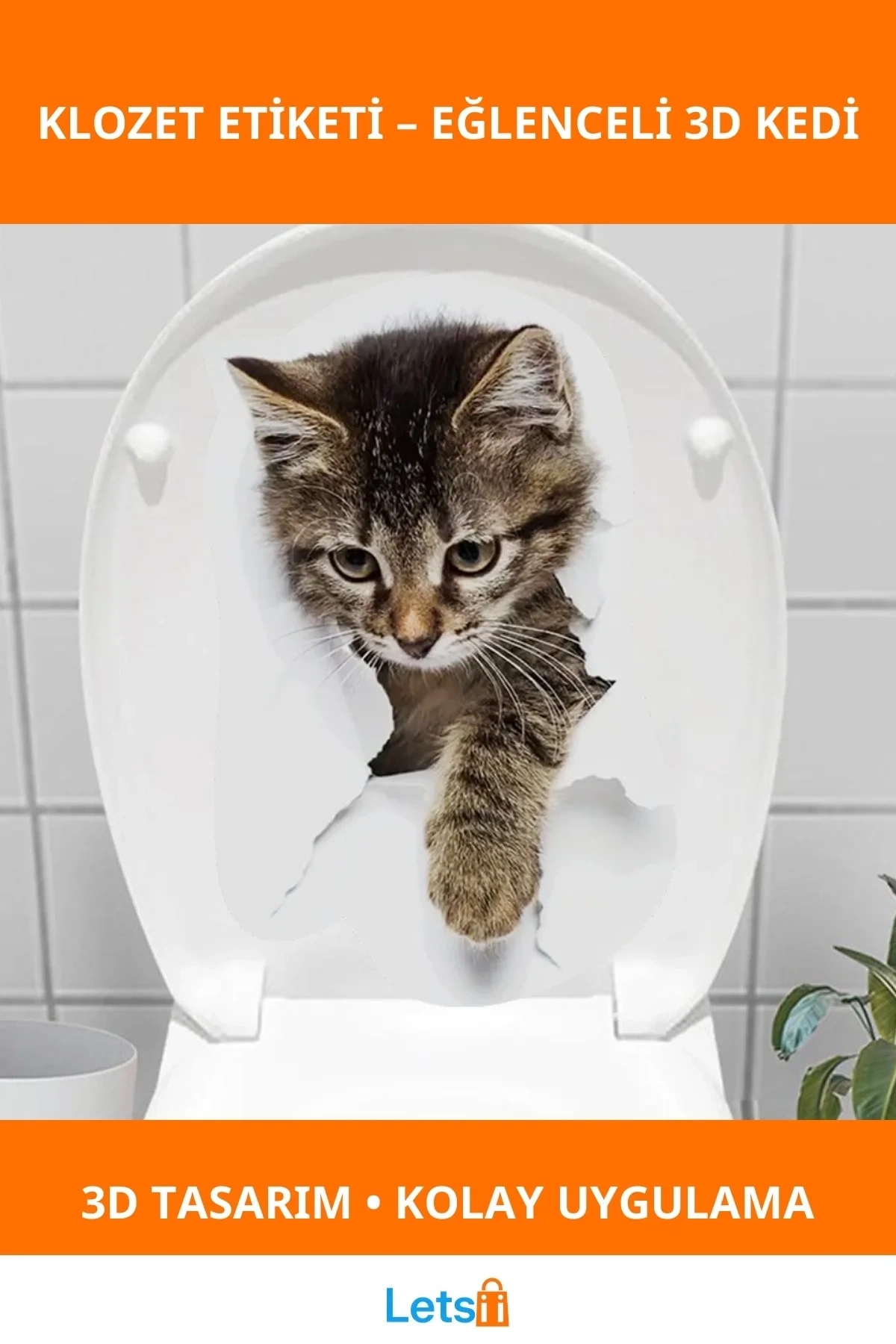 3D Eğlenceli Kedi Tasarımlı Klozet Stickerı