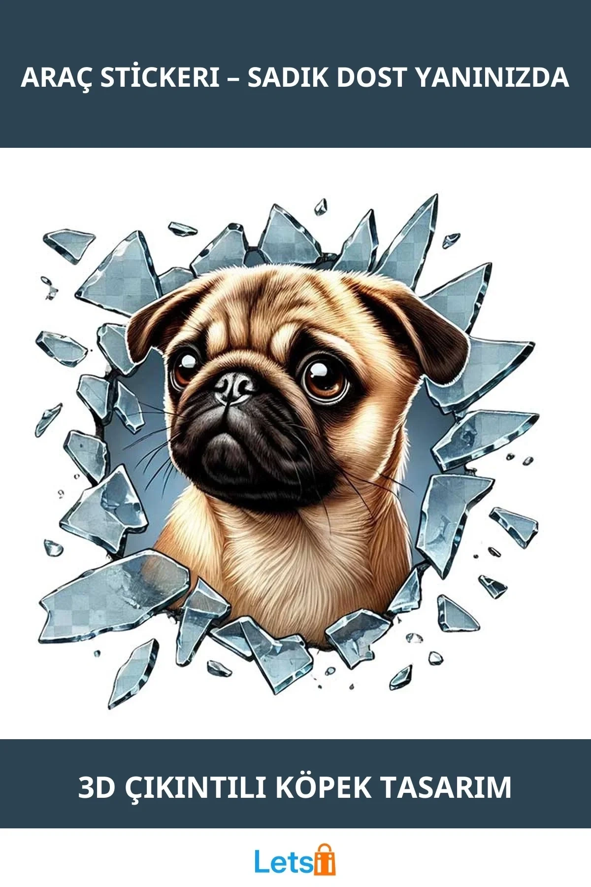 3D French Bulldog Araç Stickerı Eğlenceli Tasarım